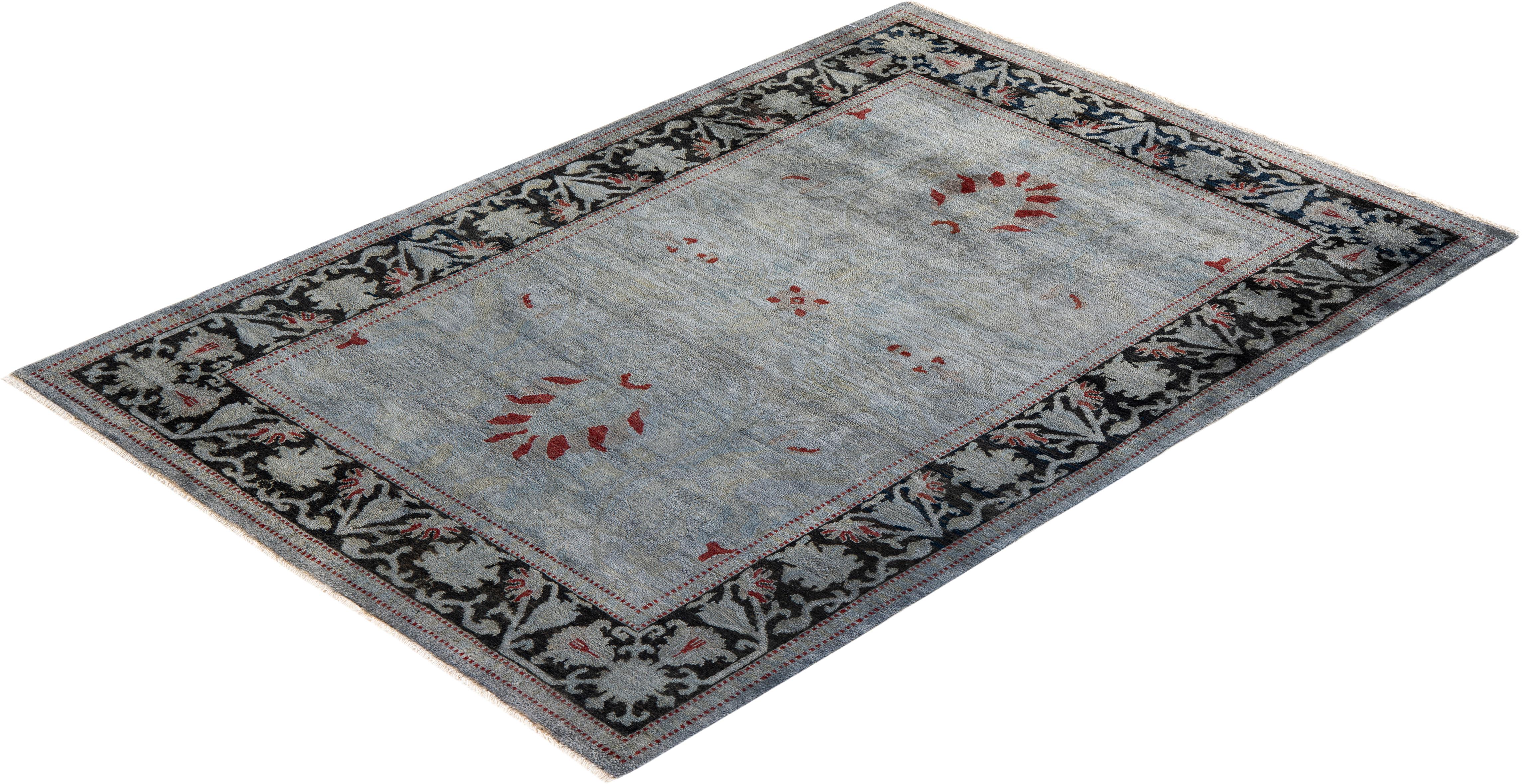 Contemporary Overdyed Hand Knotted Wool Gray Area Rug im Angebot 2