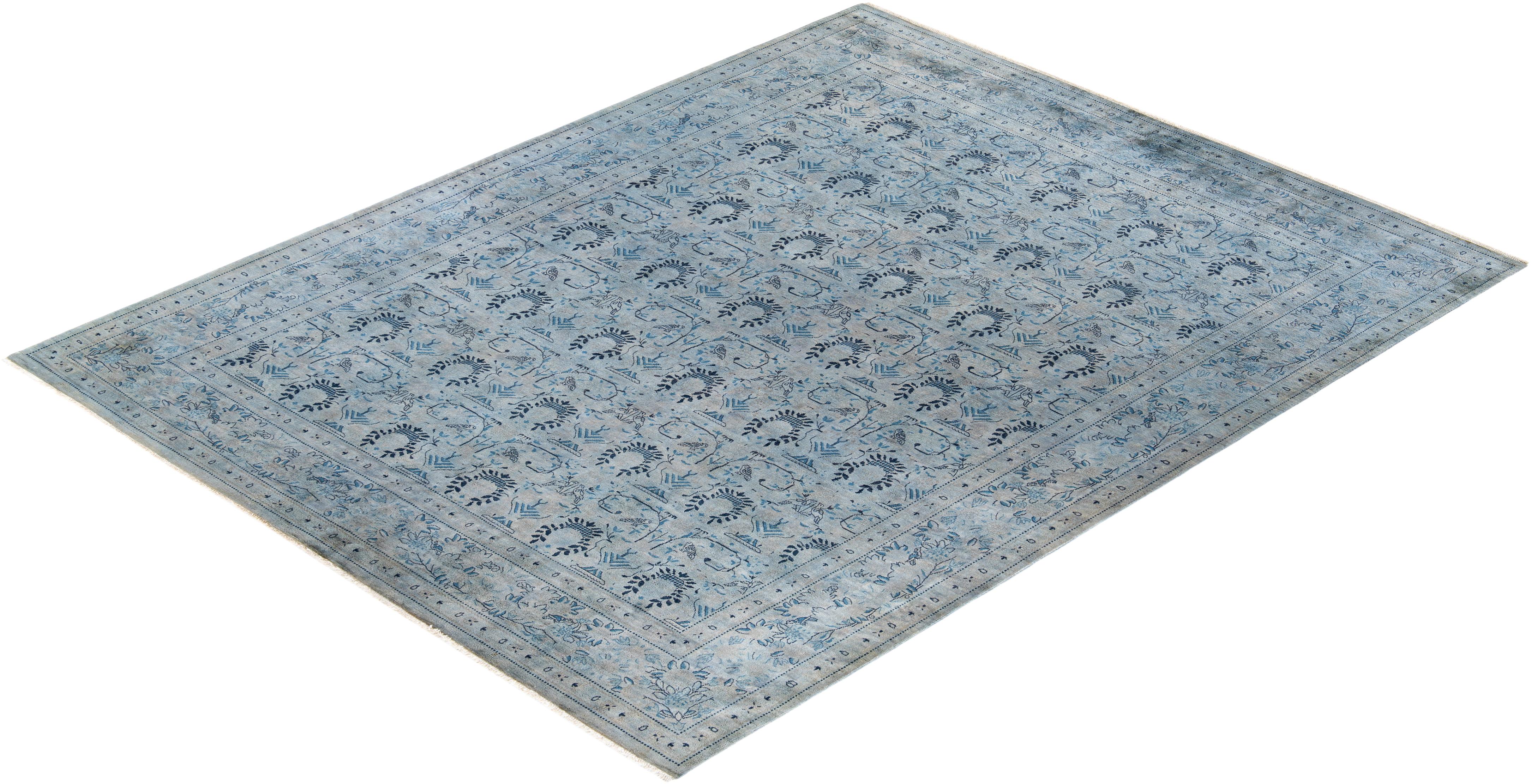 Contemporary Overdyed Hand Knotted Wool Gray Area Rug For Sale 4