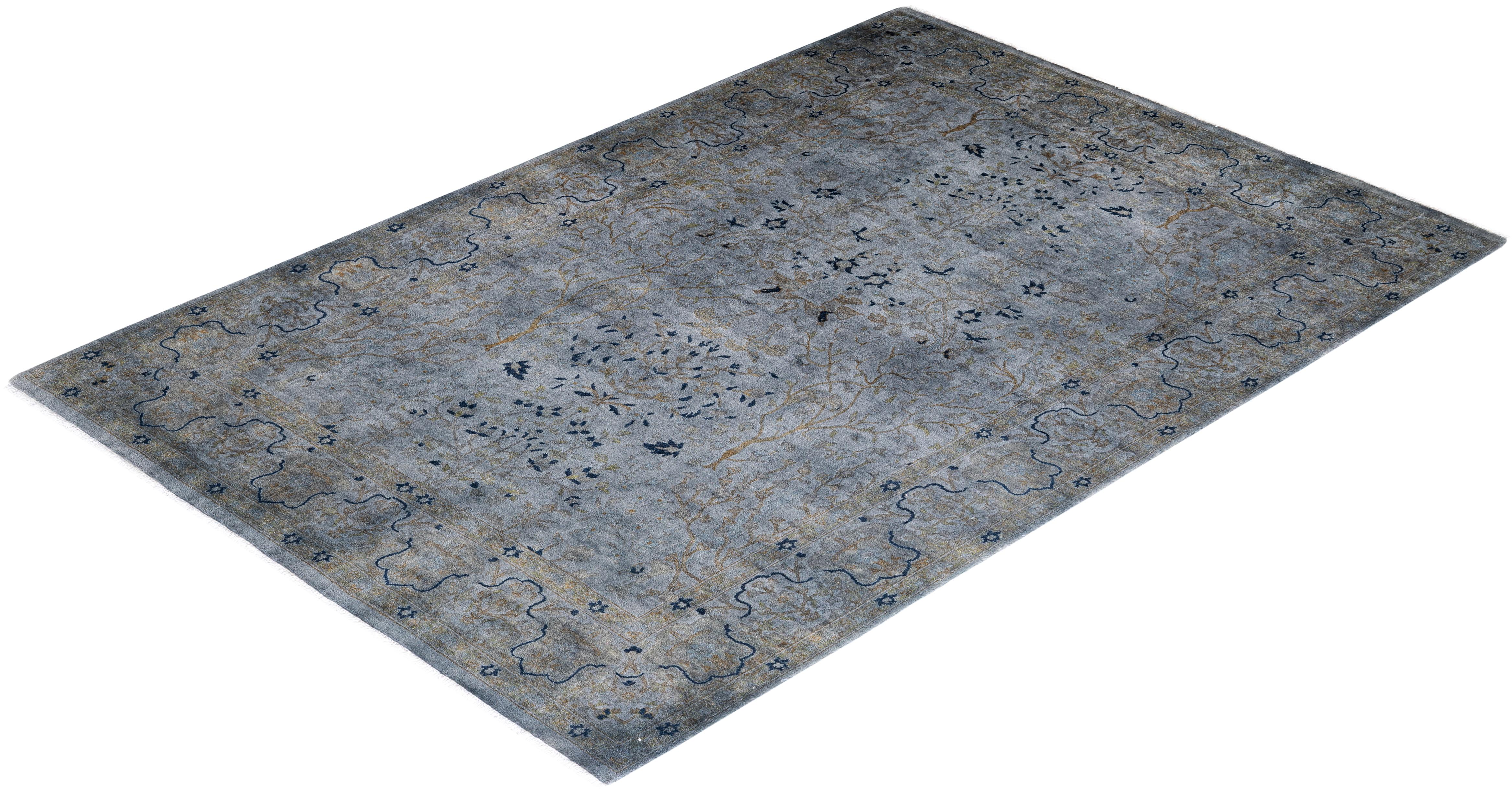 Contemporary Overdyed Hand Knotted Wool Gray Area Rug im Angebot 2