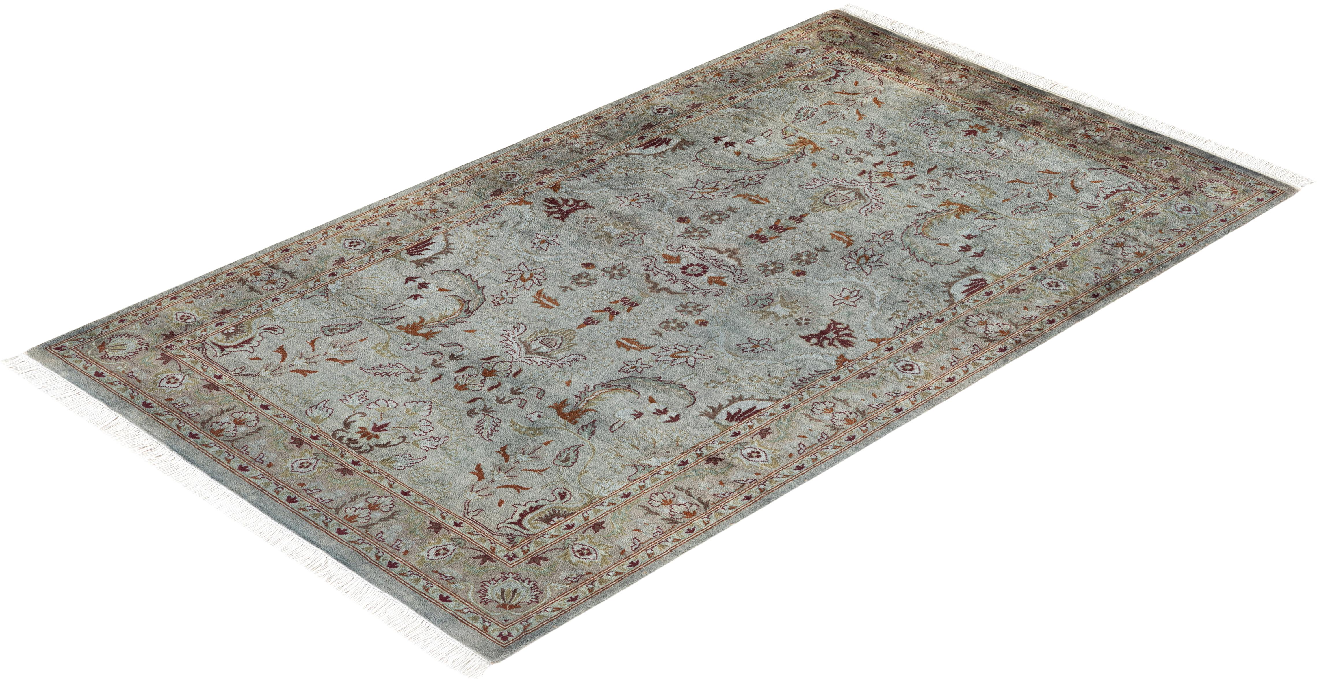 Contemporary Overdyed Hand Knotted Wool Gray Area Rug For Sale 4
