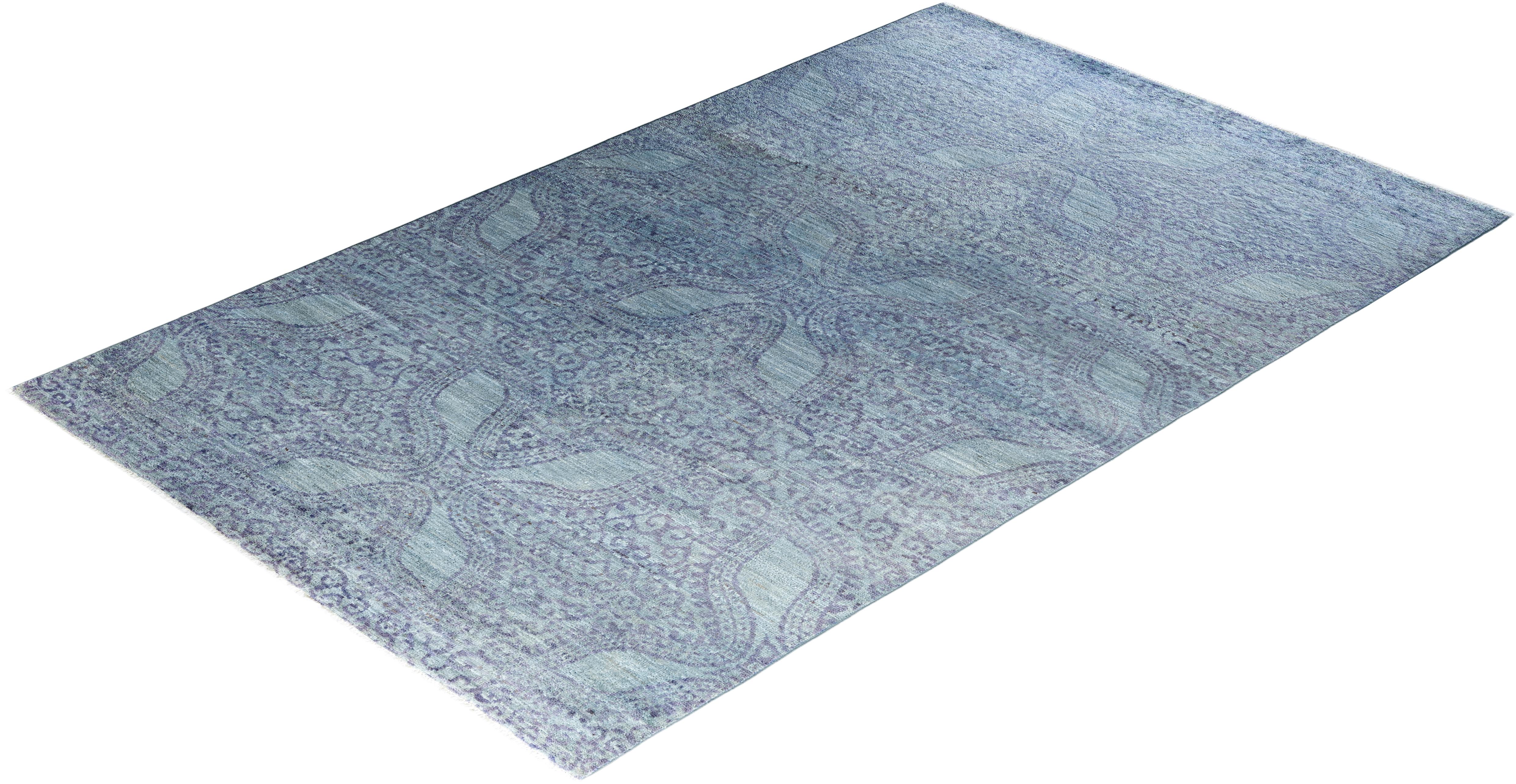 Contemporary Overdyed Hand Knotted Wool Gray Area Rug im Angebot 2