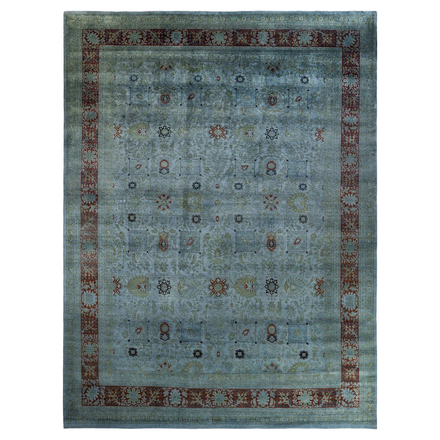 Contemporary Overdyed Hand Knotted Wool Gray Area Rug For Sale