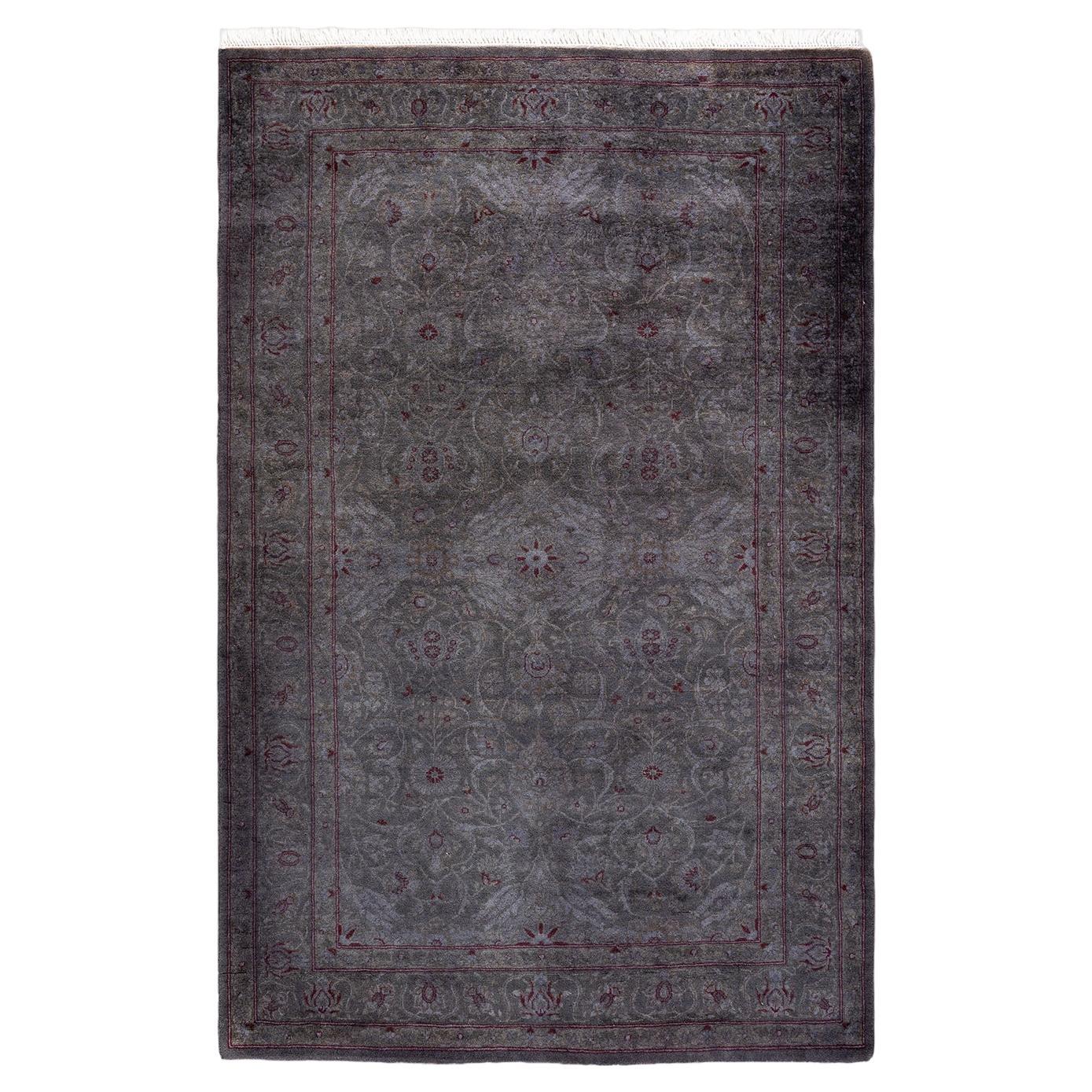 Contemporary Overdyed Hand Knotted Wool Gray Area Rug