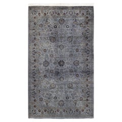 Contemporary Overdyed Hand Knotted Wool Gray Area Rug (Tapis de sol surdimensionné en laine grise nouée à la main)
