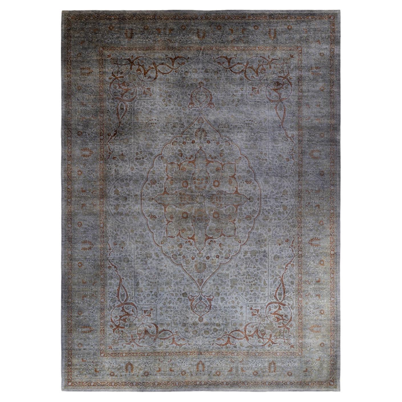 Contemporary Overdyed Hand Knotted Wool Gray Area Rug