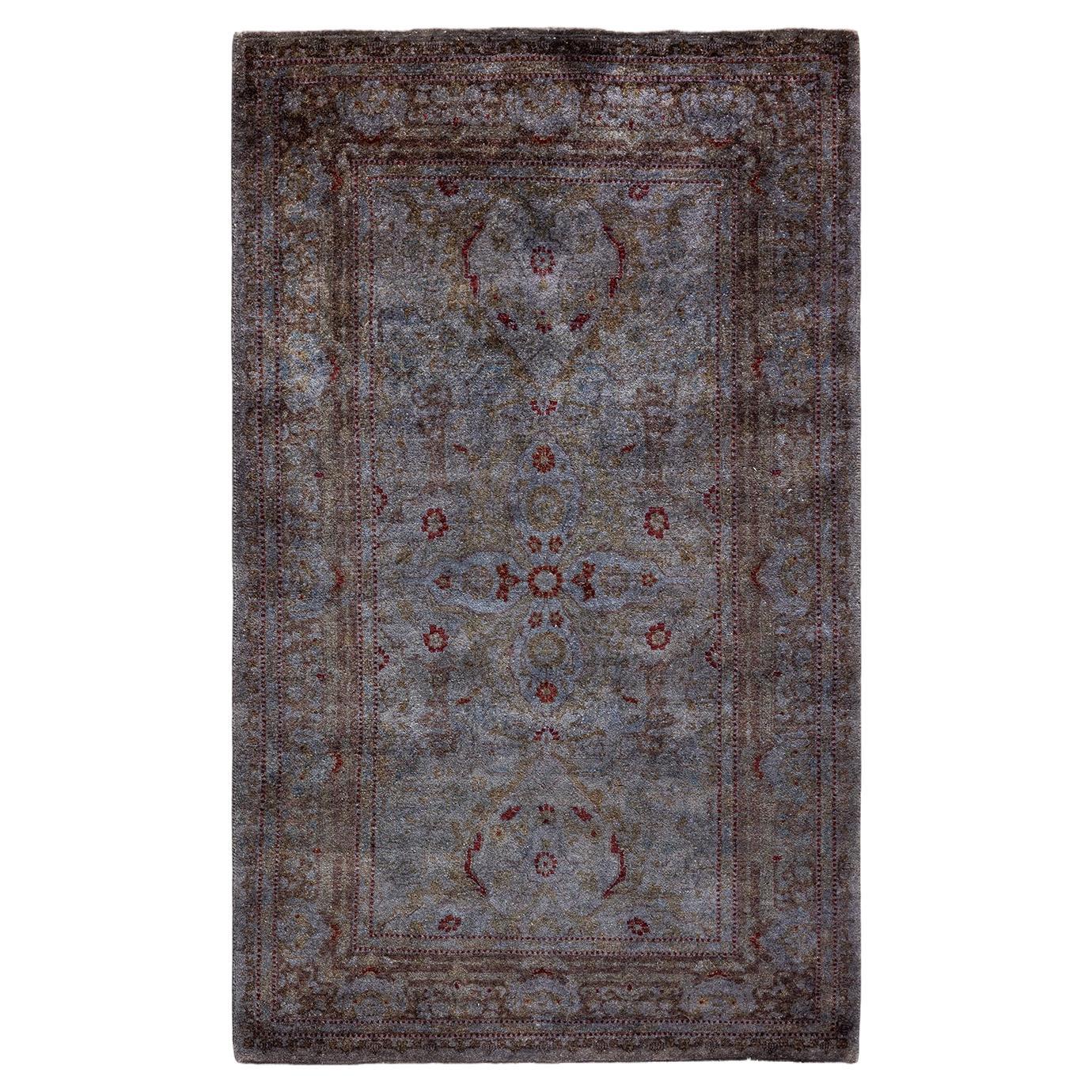 Contemporary Overdyed Hand Knotted Wool Gray Area Rug