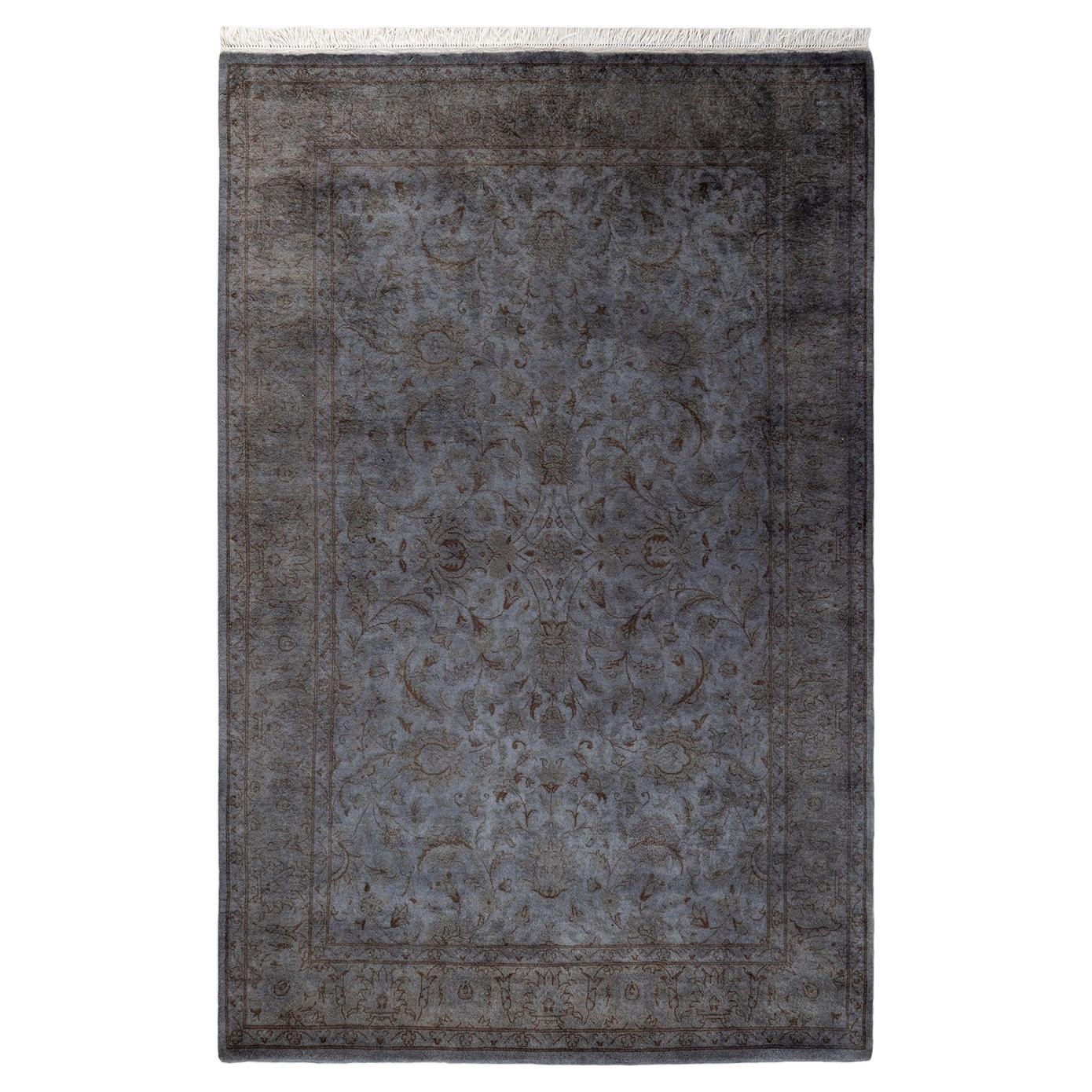 Contemporary Overdyed Hand Knotted Wool Gray Area Rug