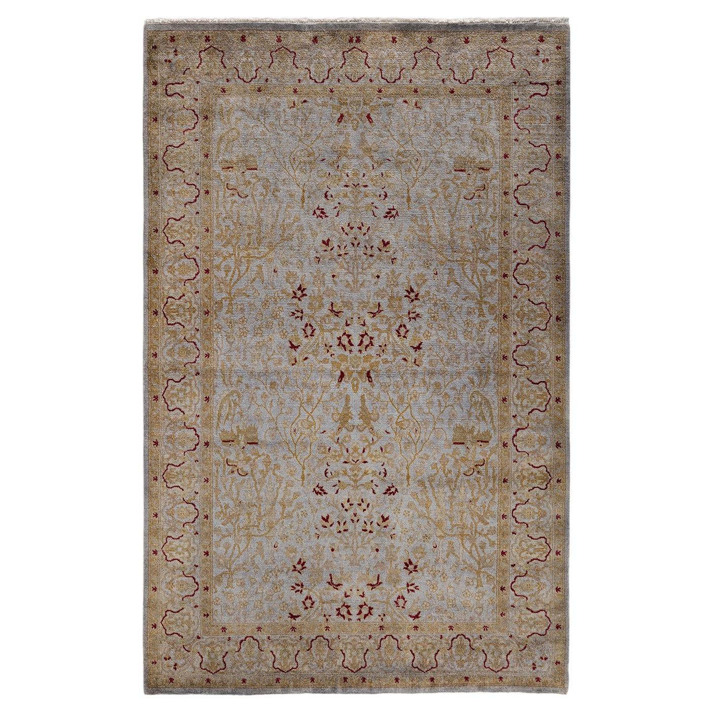 Contemporary Overdyed Hand Knotted Wool Gray Area Rug