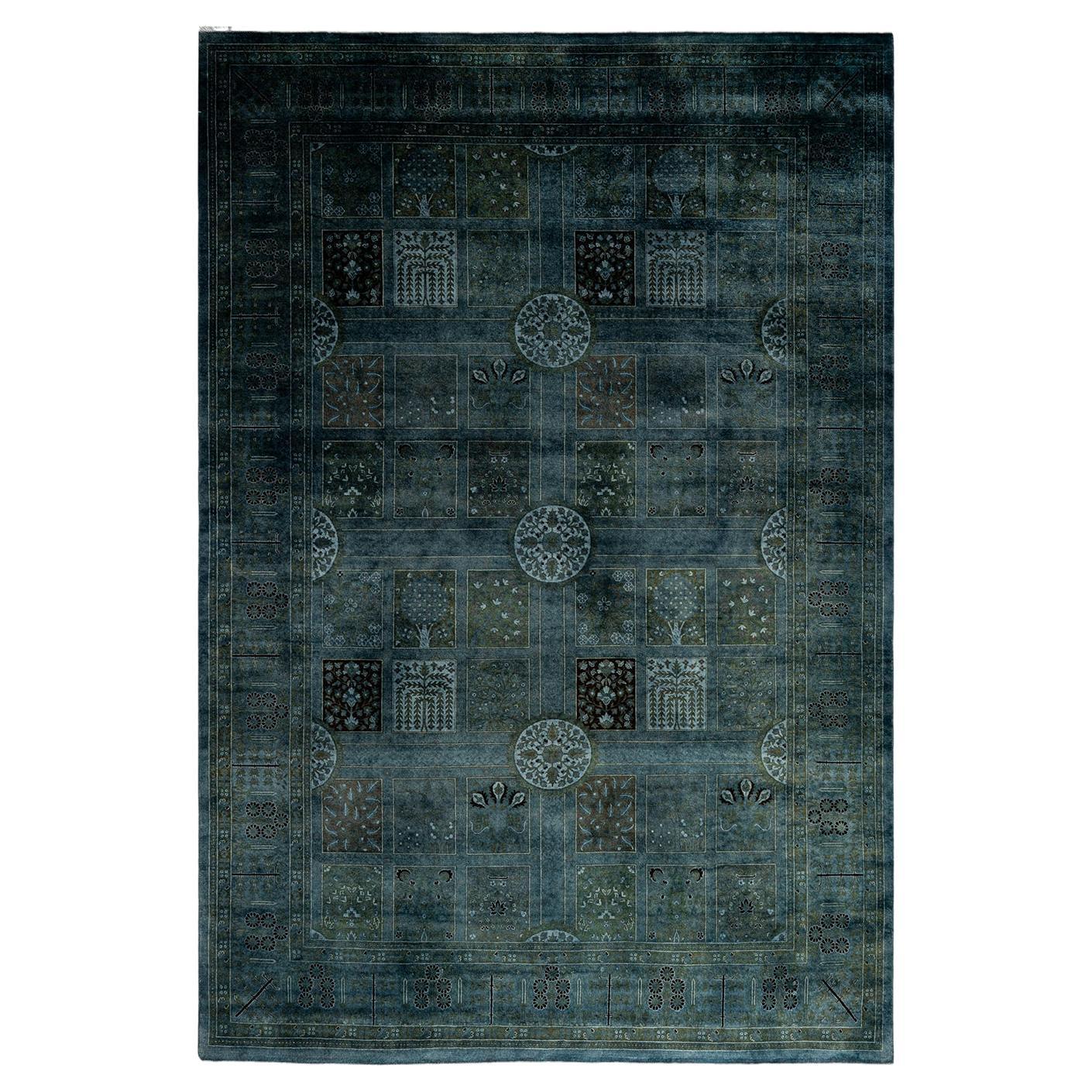 Contemporary Overdyed Hand Knotted Wool Gray Area Rug For Sale