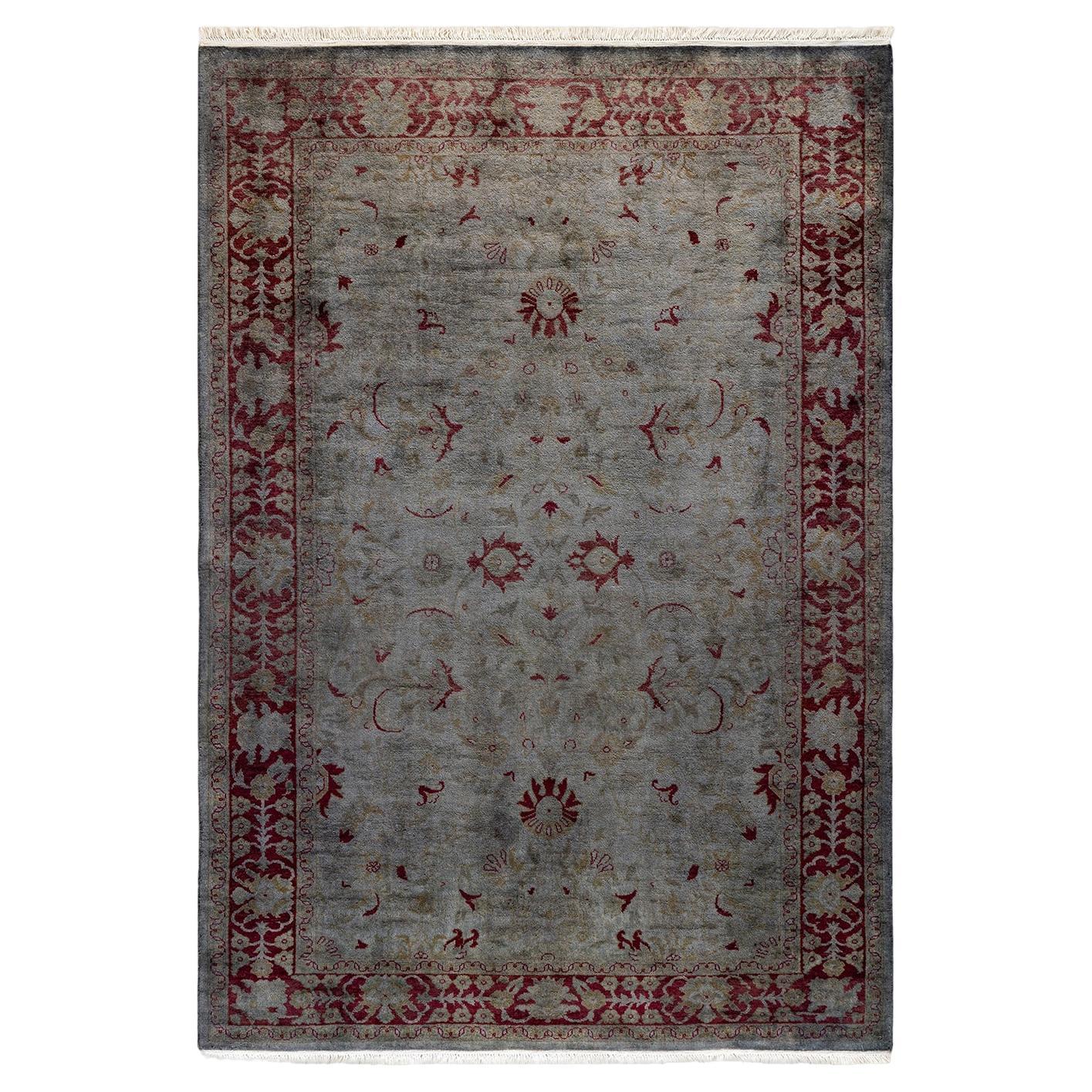 Contemporary Overdyed Hand Knotted Wool Gray Area Rug