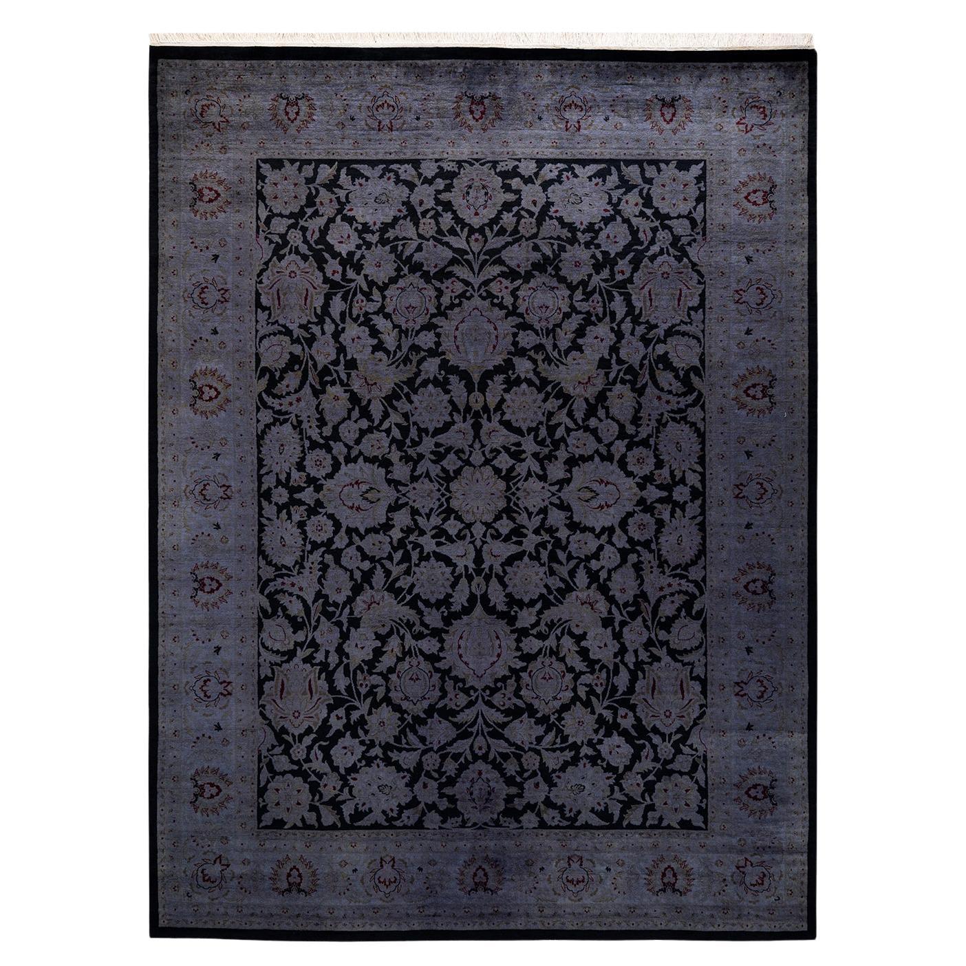 Contemporary Overdyed Hand Knotted Wool Gray Area Rug