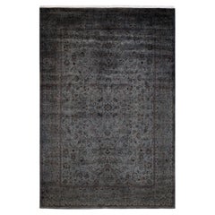 Contemporary Overdyed Hand Knotted Wool Gray Area Rug
