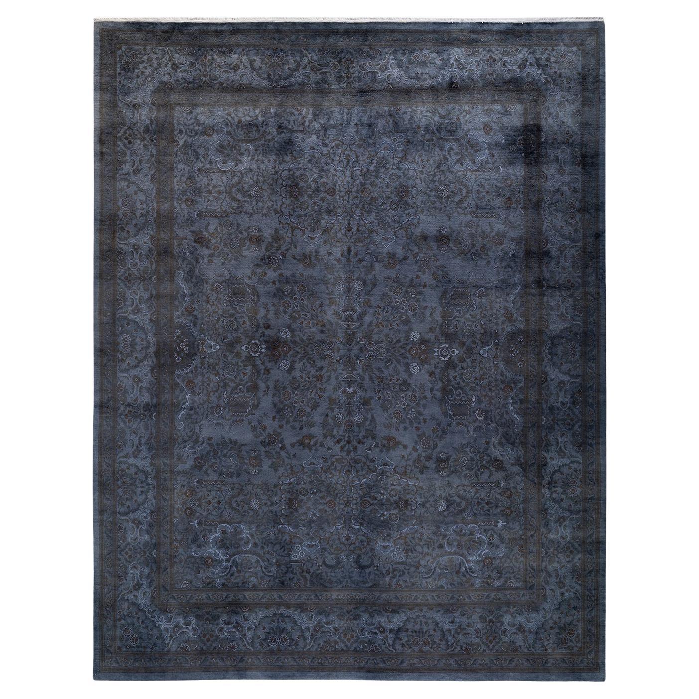 Contemporary Overdyed Hand Knotted Wool Gray Area Rug