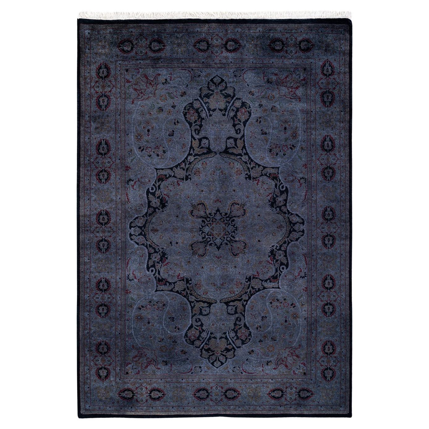 Contemporary Overdyed Hand Knotted Wool Gray Area Rug