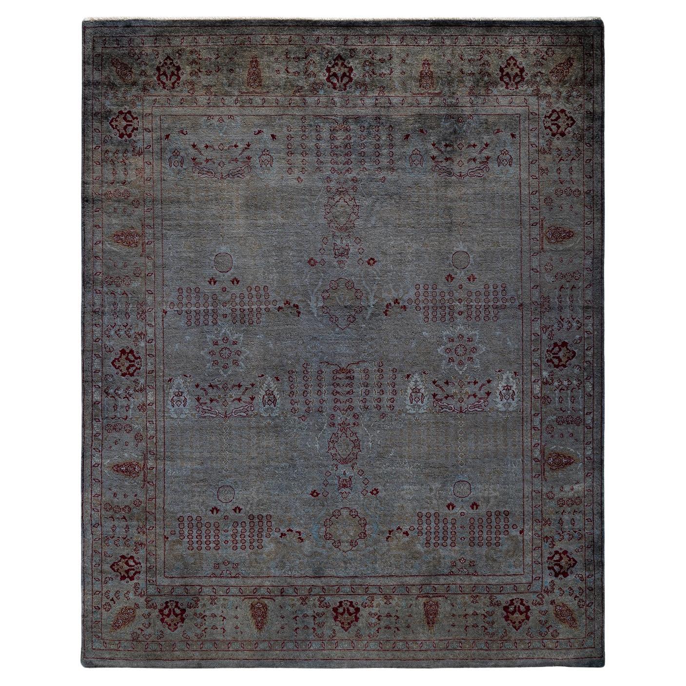 Contemporary Overdyed Hand Knotted Wool Gray Area Rug