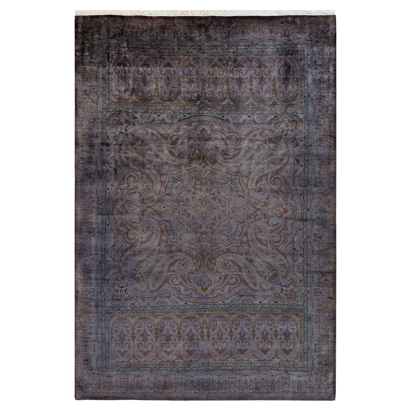 Contemporary Overdyed Hand Knotted Wool Gray Area Rug