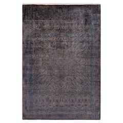 Contemporary Overdyed Hand Knotted Wool Gray Area Rug