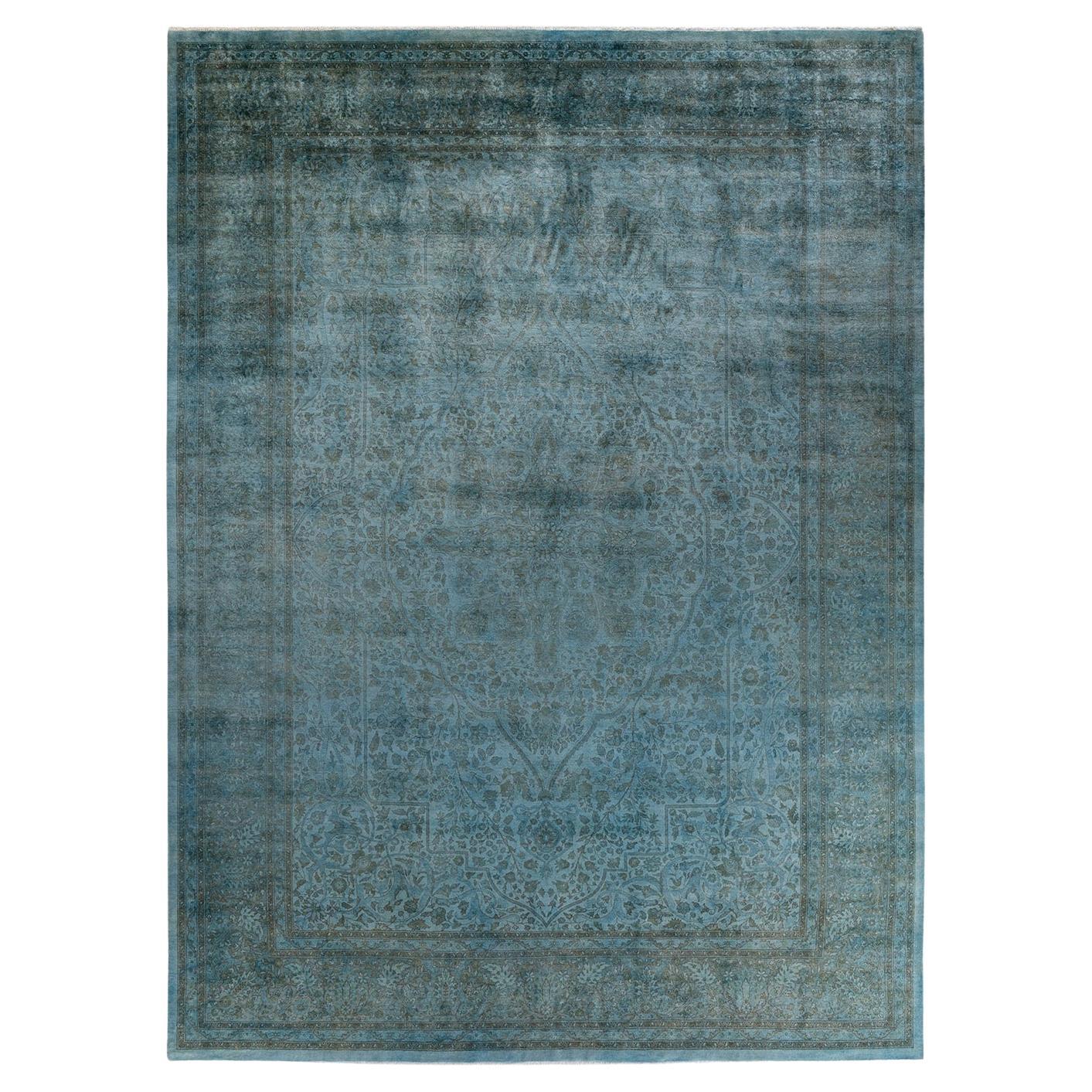 Contemporary Overdyed Hand Knotted Wool Gray Area Rug