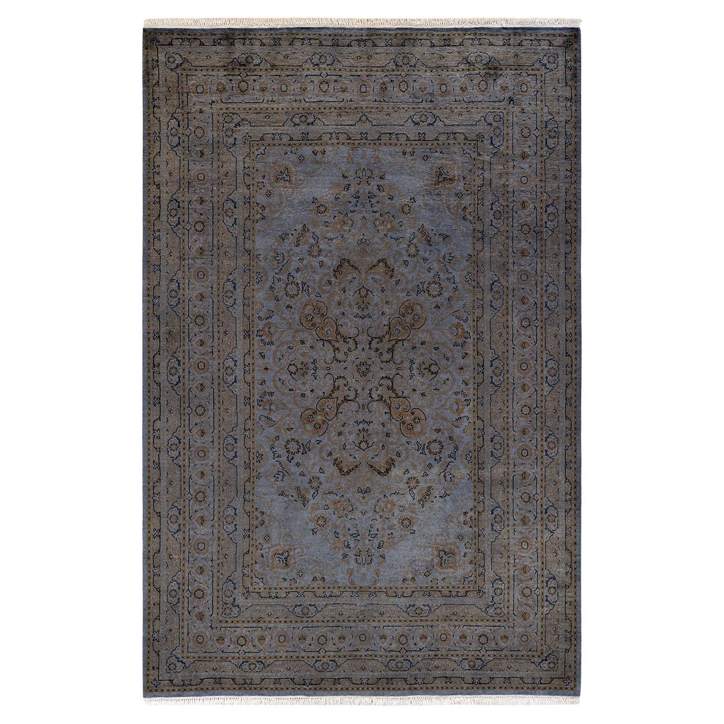 Contemporary Overdyed Hand Knotted Wool Gray Area Rug