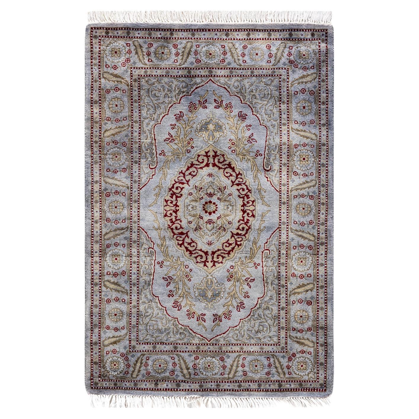 Contemporary Overdyed Hand Knotted Wool Gray Area Rug For Sale
