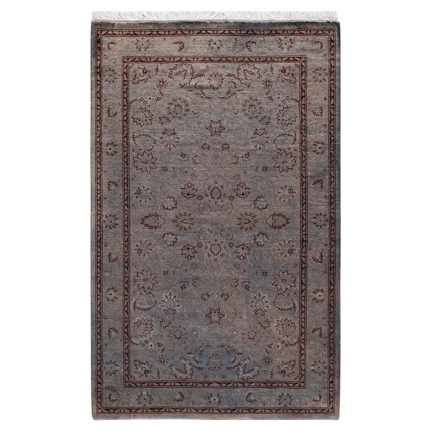 Contemporary Overdyed Hand Knotted Wool Gray Area Rug