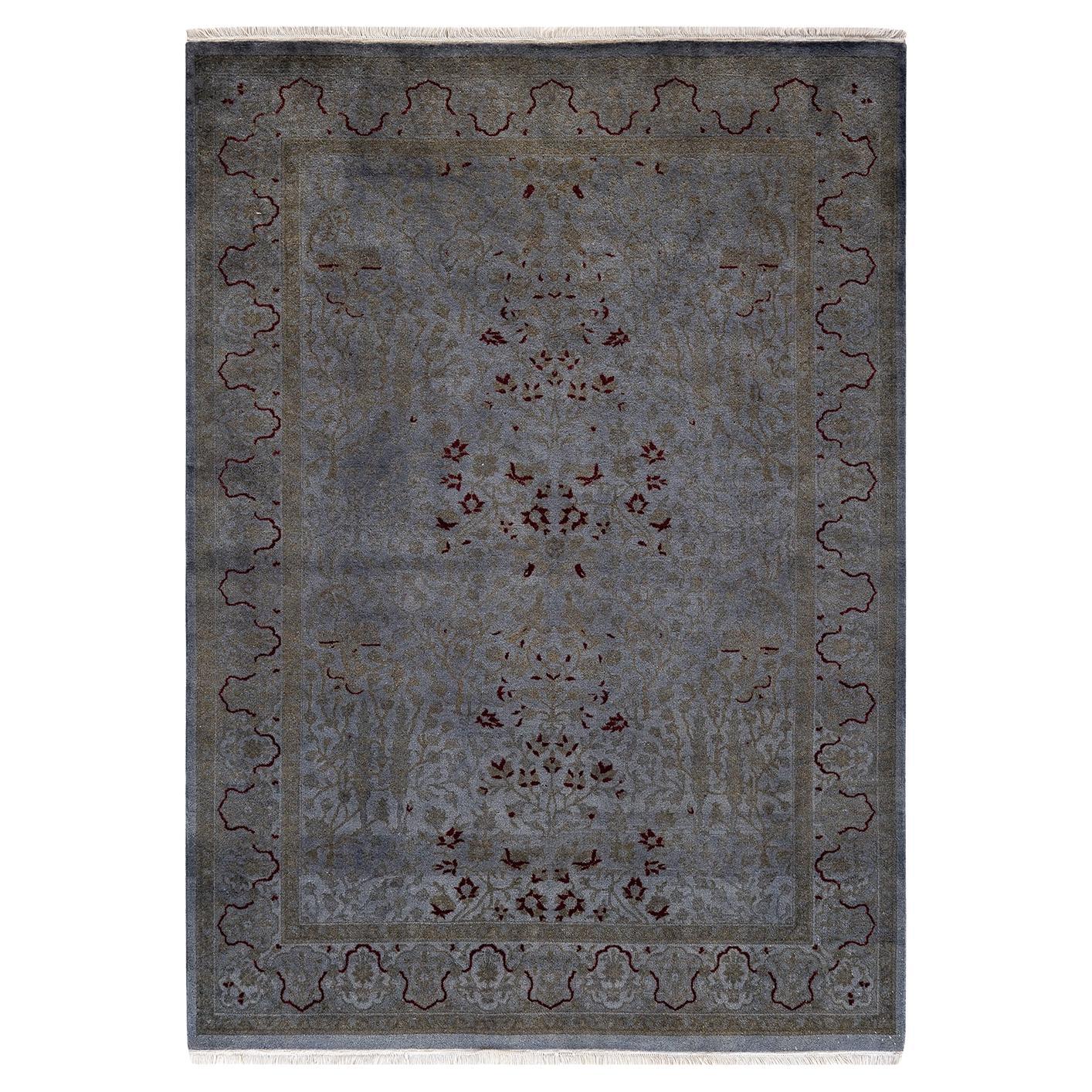 Contemporary Overdyed Hand Knotted Wool Gray Area Rug