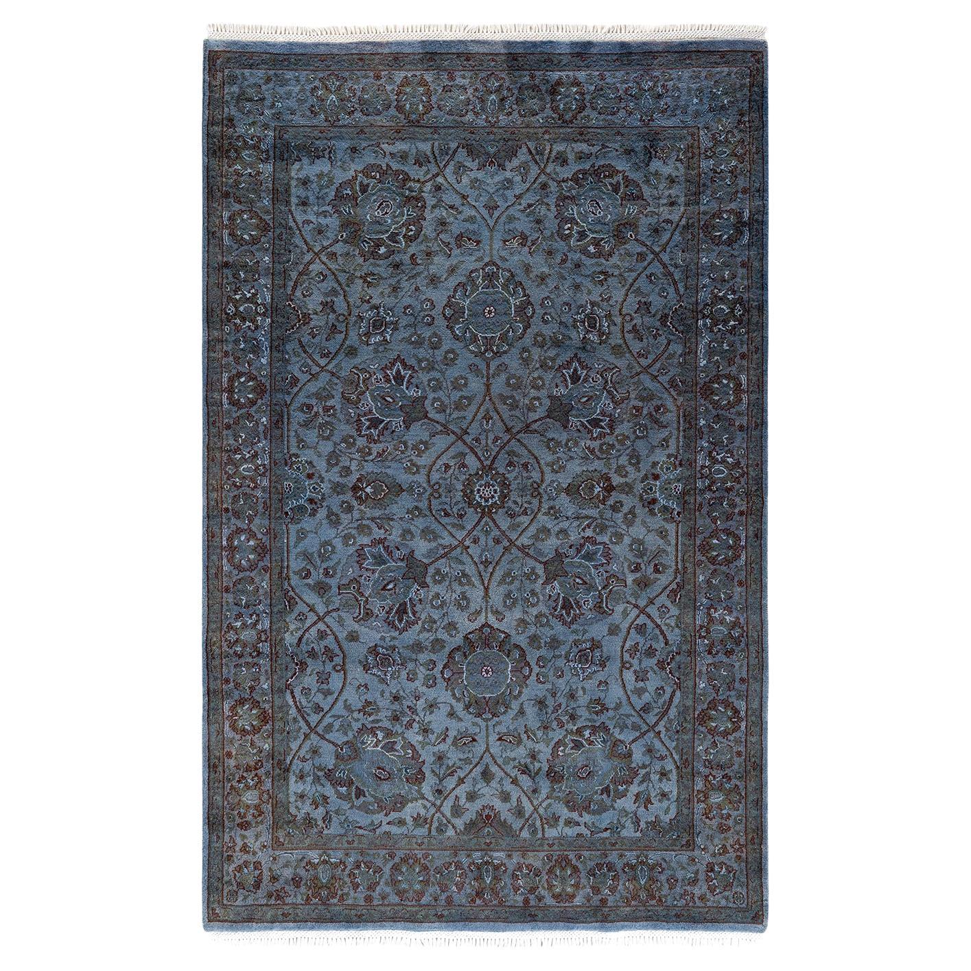 Contemporary Overdyed Hand Knotted Wool Gray Area Rug For Sale