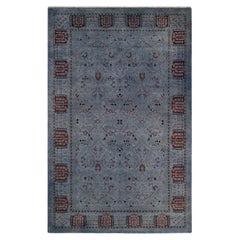 Contemporary Overdyed Hand Knotted Wool Gray Area Rug (Tapis de sol surdimensionné en laine grise nouée à la main)