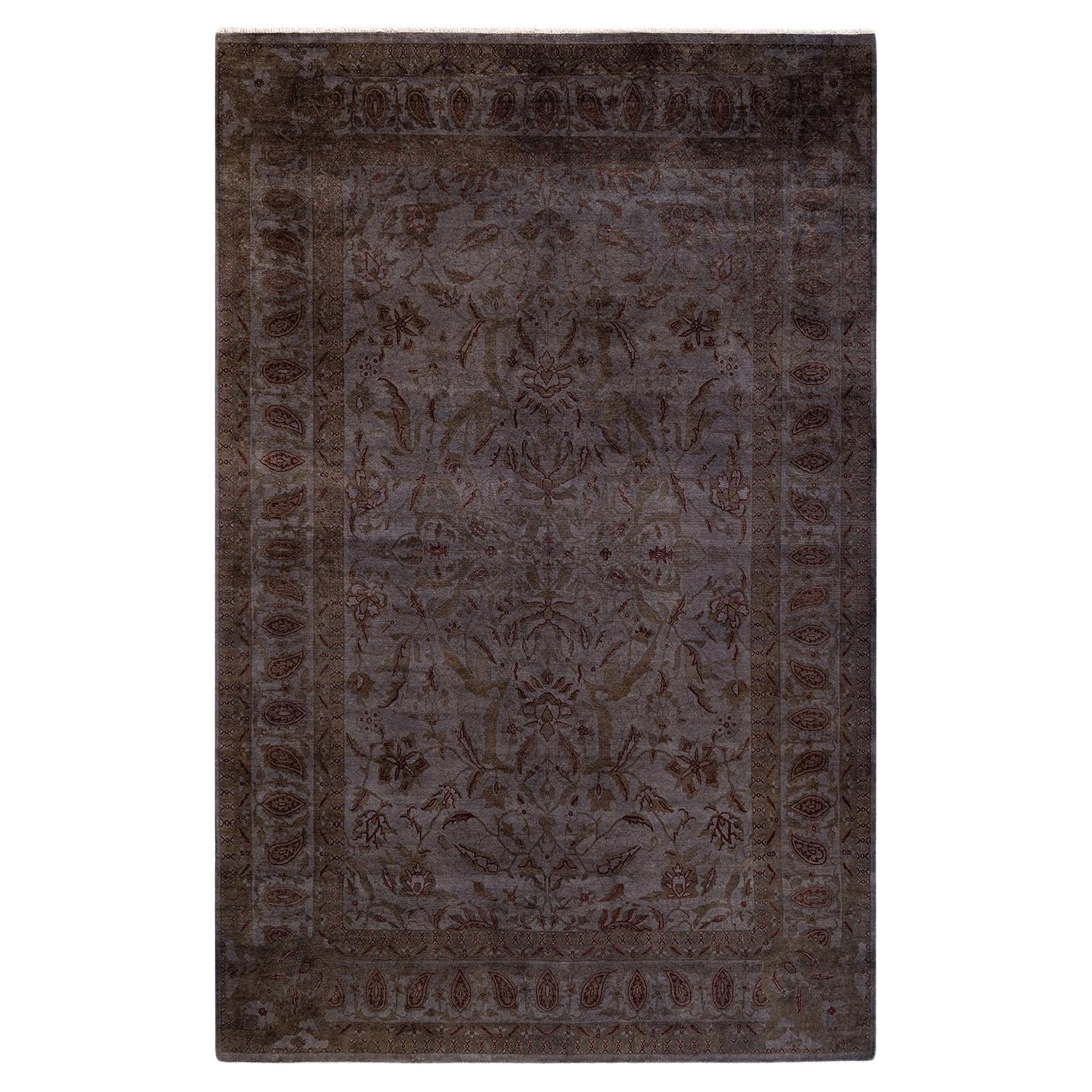 Contemporary Overdyed Hand Knotted Wool Gray Area Rug