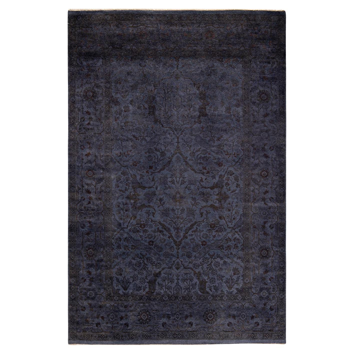 Contemporary Overdyed Hand Knotted Wool Gray Area Rug