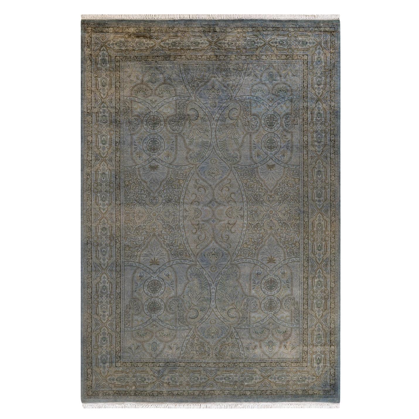 Contemporary Overdyed Hand Knotted Wool Gray Area Rug