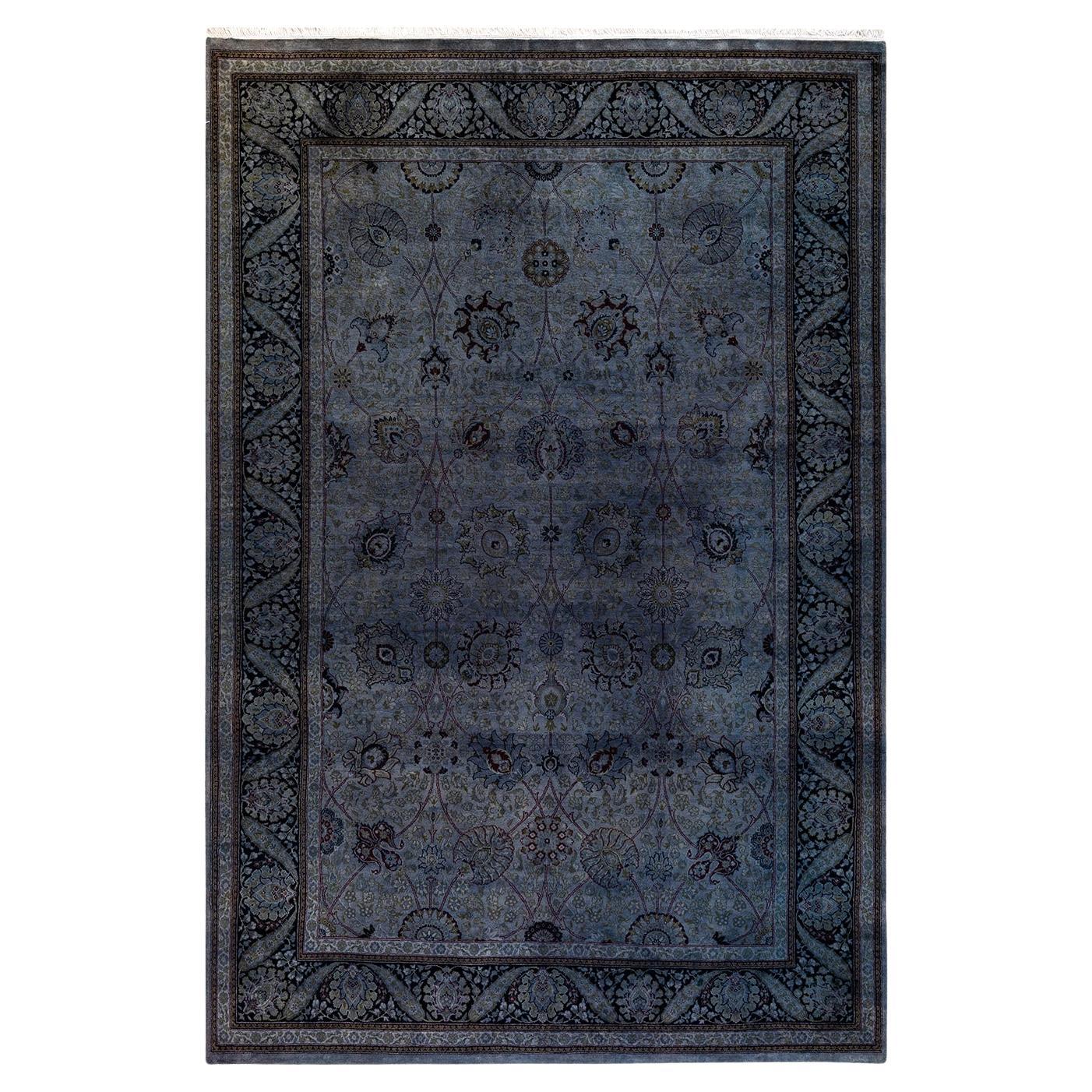 Contemporary Overdyed Hand Knotted Wool Gray Area Rug (Tapis de sol surdimensionné en laine grise nouée à la main)