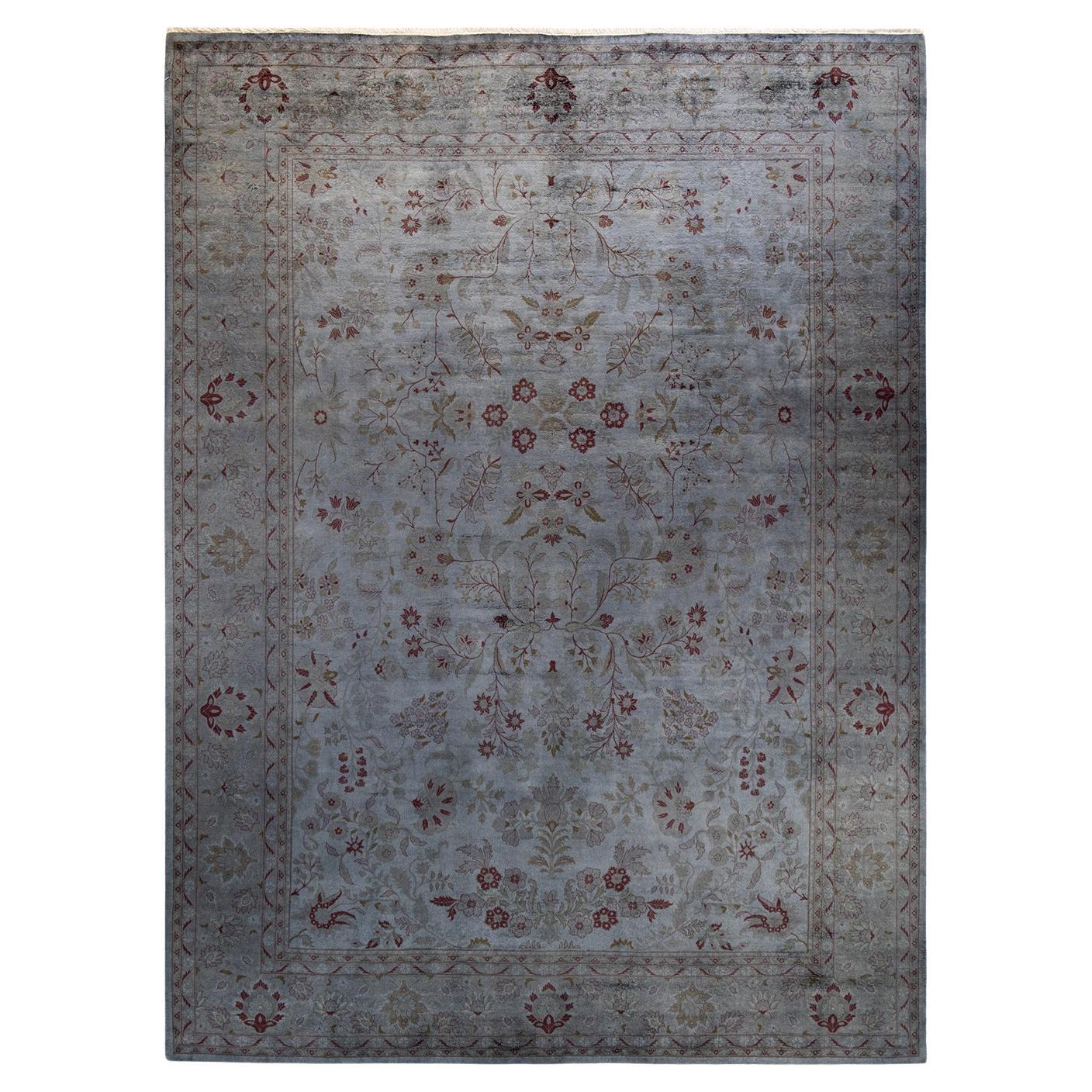 Contemporary Overdyed Hand Knotted Wool Gray Area Rug For Sale