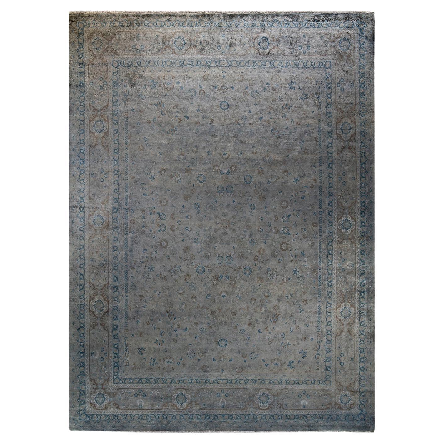 Alfombra de lana teñida a mano gris contemporánea en venta