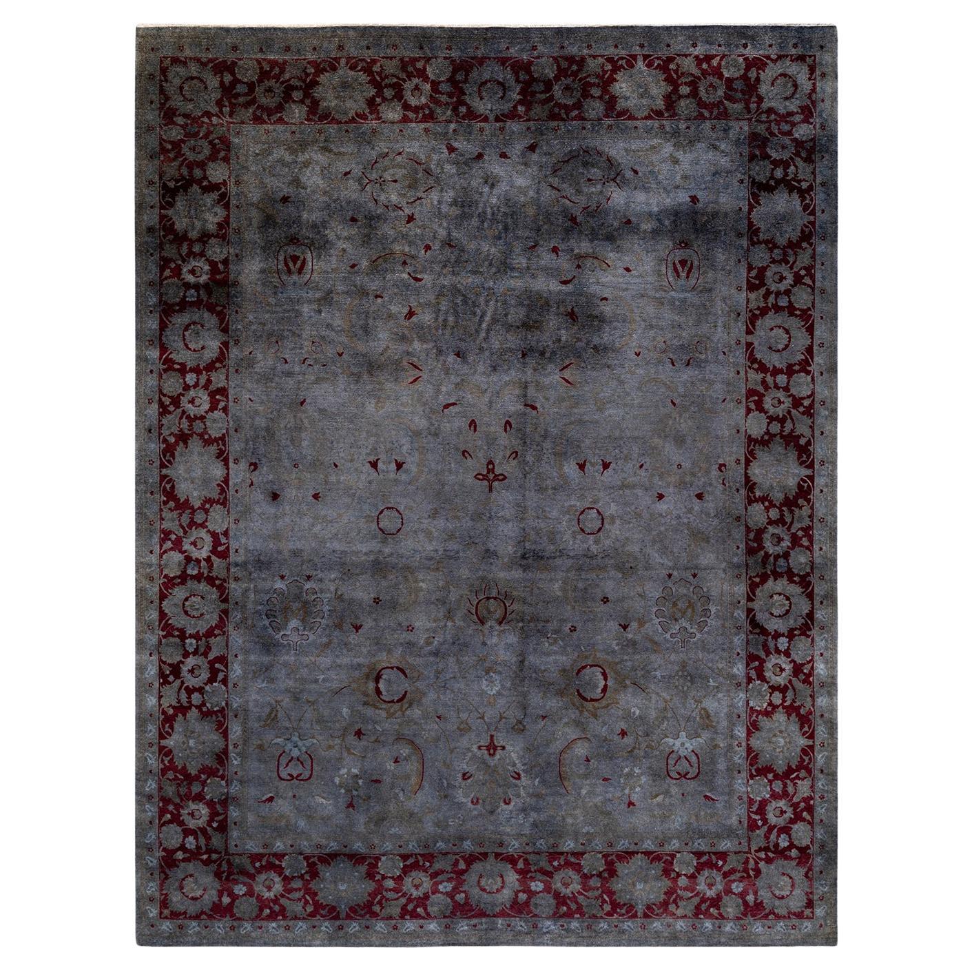 Contemporary Overdyed Hand Knotted Wool Gray Area Rug