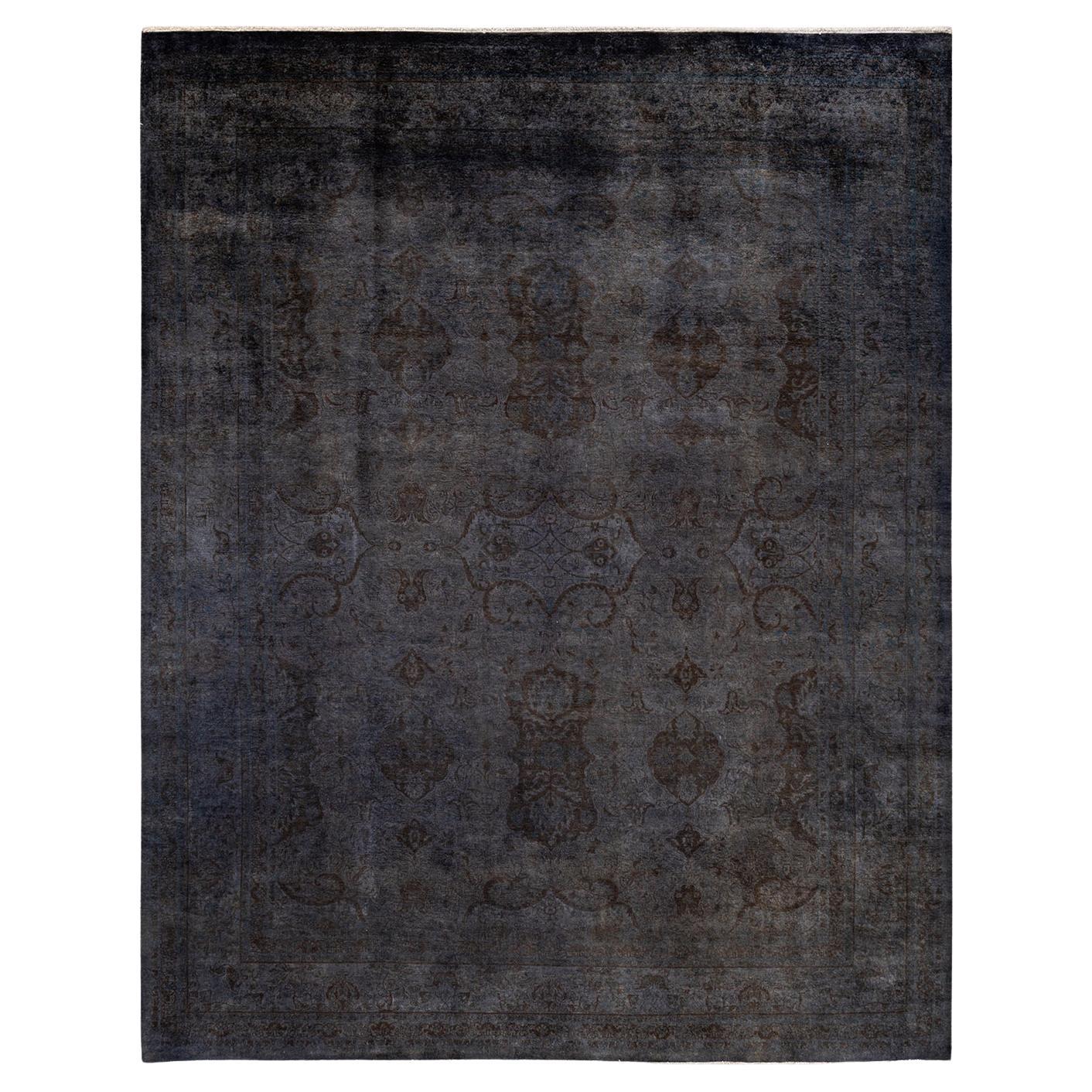 Contemporary Overdyed Hand Knotted Wool Gray Area Rug