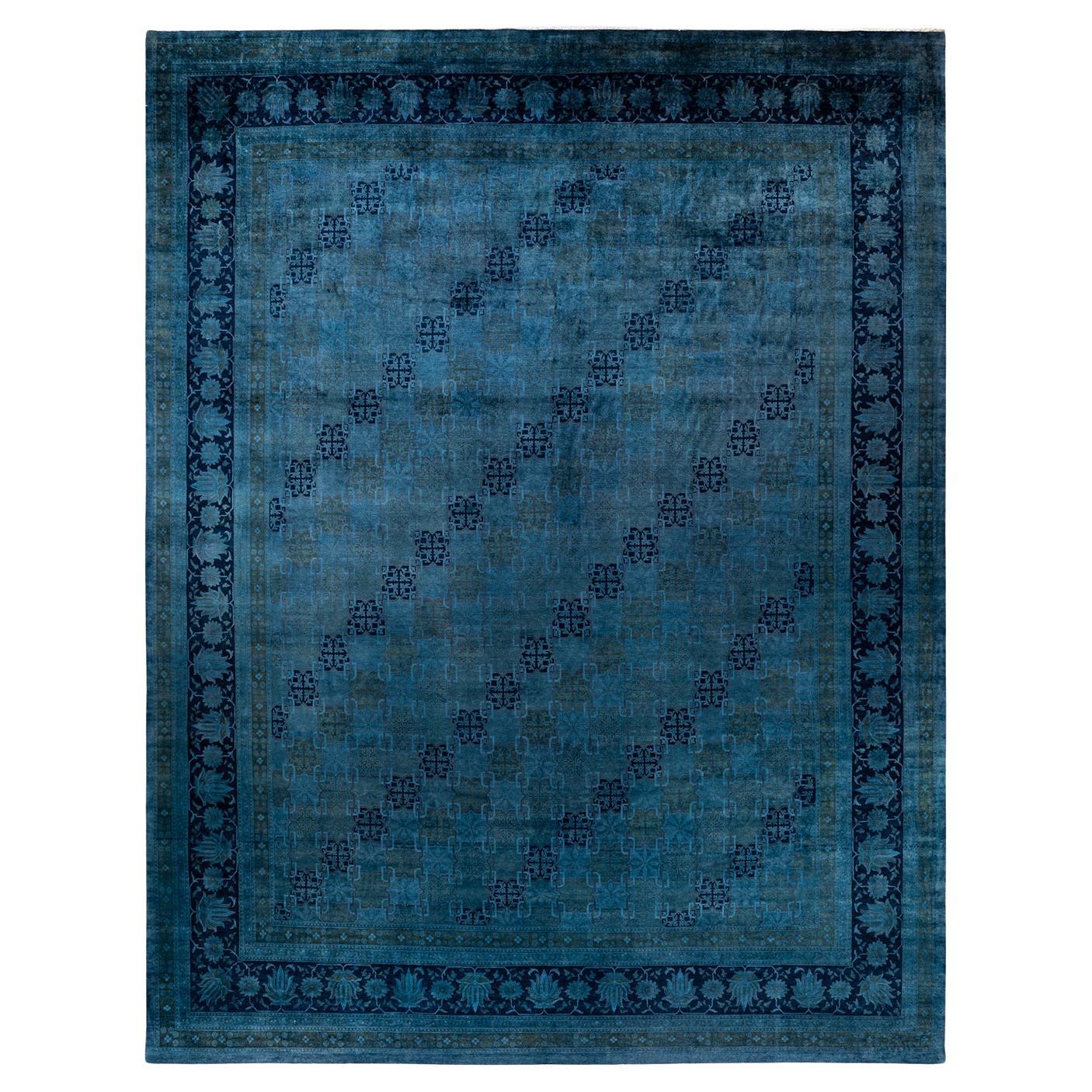 Contemporary Overdyed Hand Knotted Wool Gray Area Rug