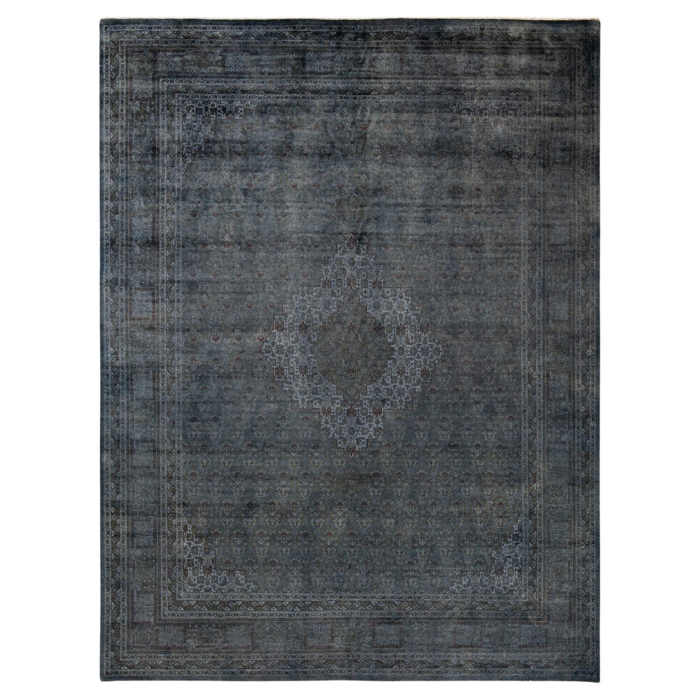 Contemporary Overdyed Hand Knotted Wool Gray Area Rug im Angebot