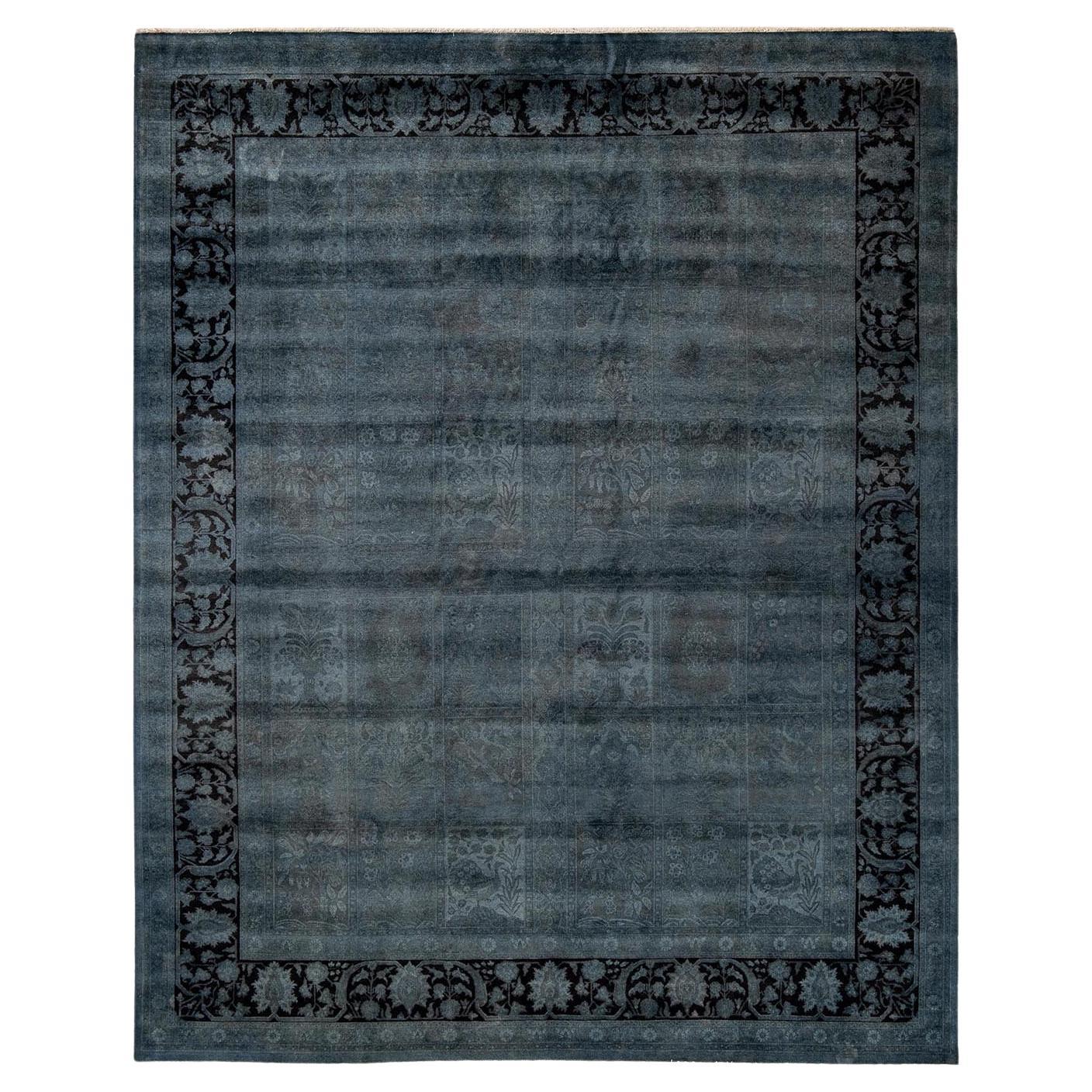 Contemporary Overdyed Hand Knotted Wool Gray Area Rug im Angebot