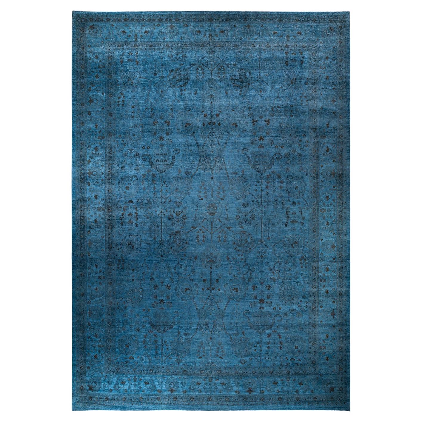 Contemporary Overdyed Hand Knotted Wool Gray Area Rug (Tapis de sol surdimensionné en laine grise nouée à la main)