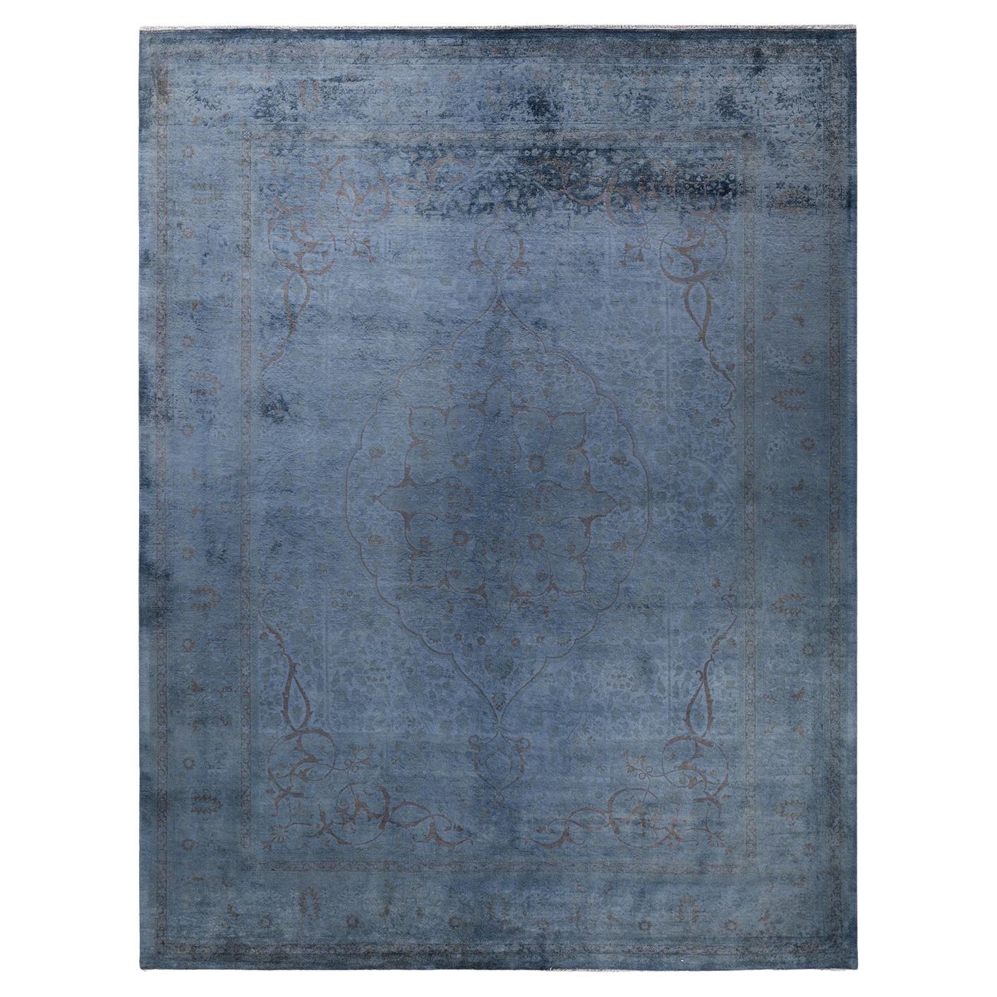 Alfombra de lana teñida a mano gris contemporánea