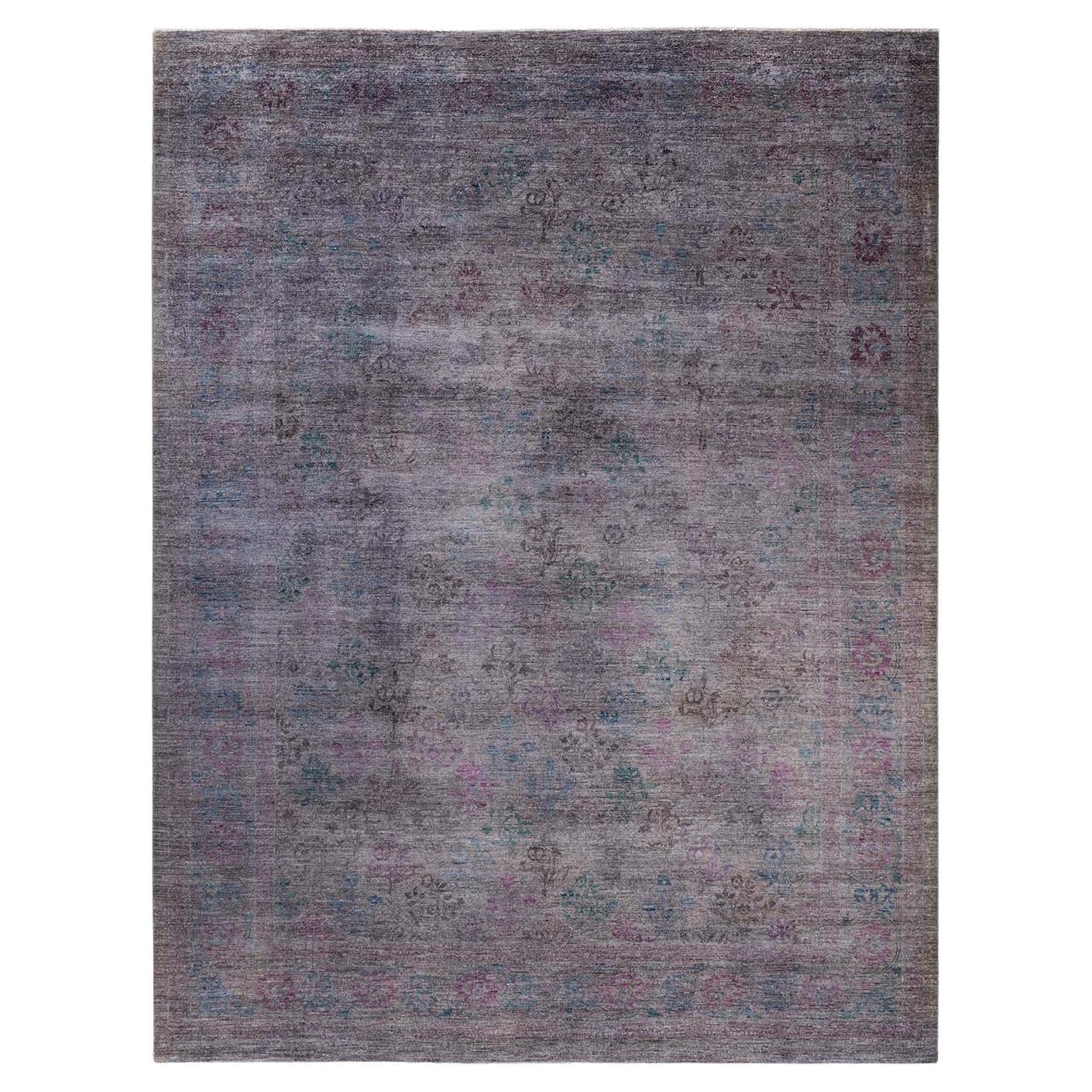Contemporary Overdyed Hand Knotted Wool Gray Area Rug