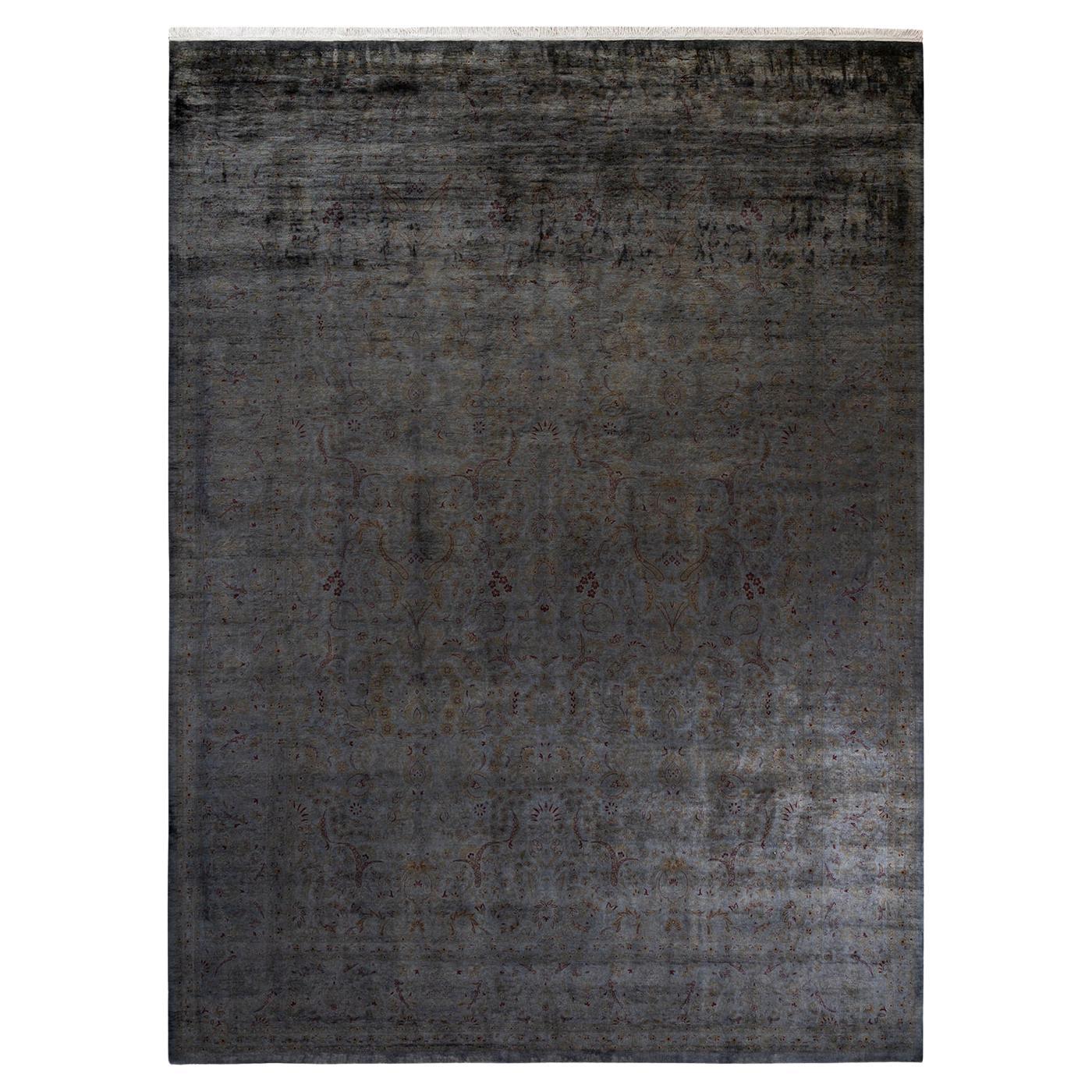 Contemporary Overdyed Hand Knotted Wool Gray Area Rug im Angebot