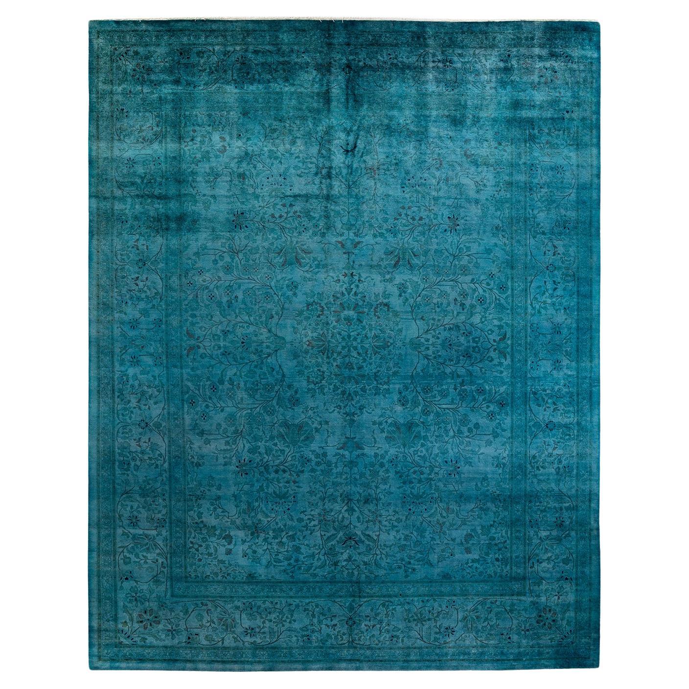Contemporary Overdyed Hand Knotted Wool Gray Area Rug