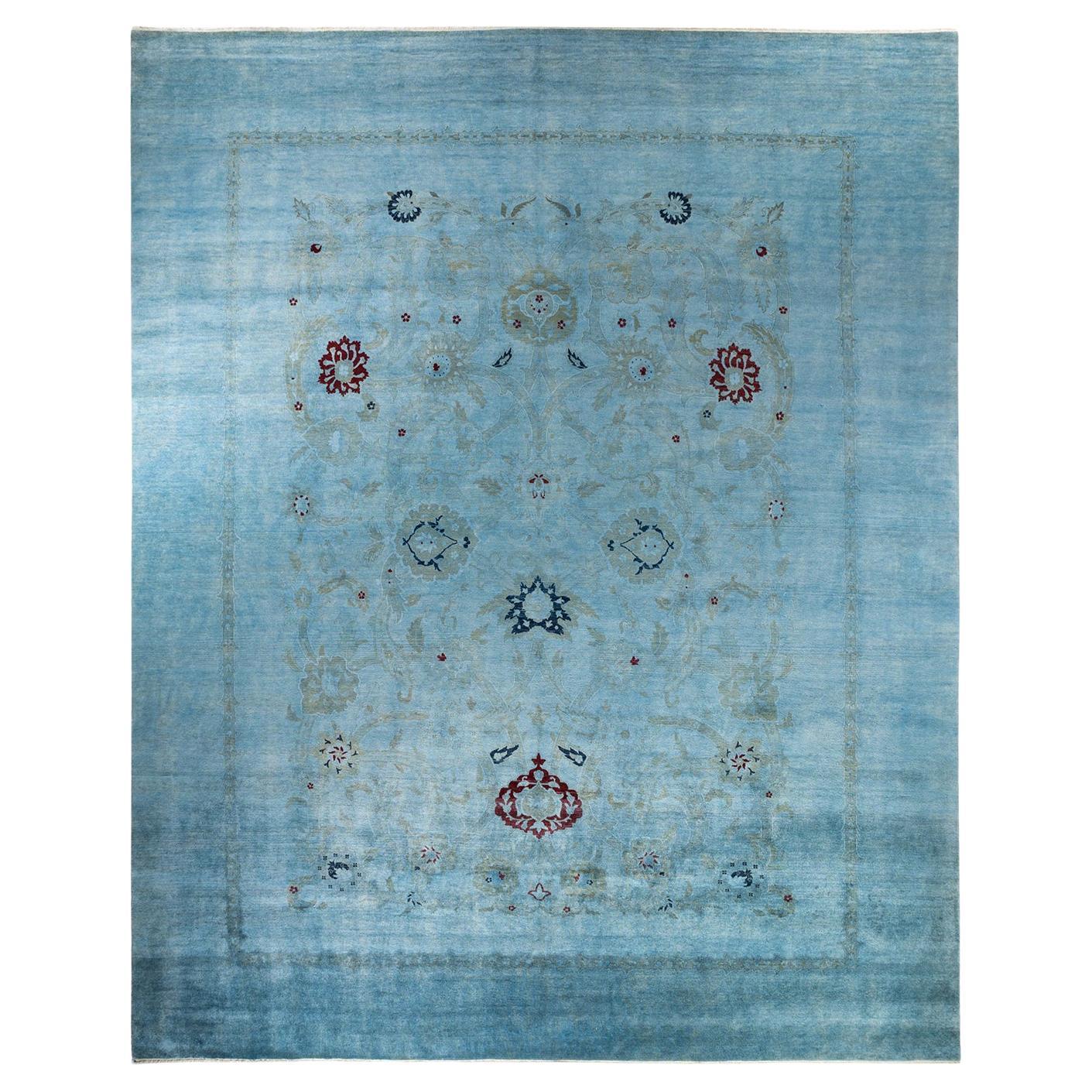 Contemporary Overdyed Hand Knotted Wool Gray Area Rug (Tapis de sol surdimensionné en laine grise nouée à la main)