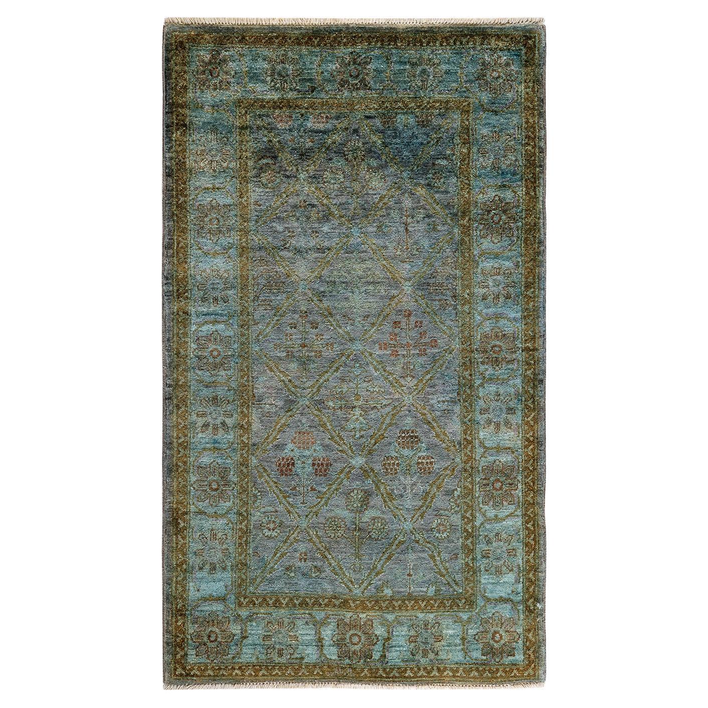 Contemporary Overdyed Hand Knotted Wool Gray Area Rug im Angebot