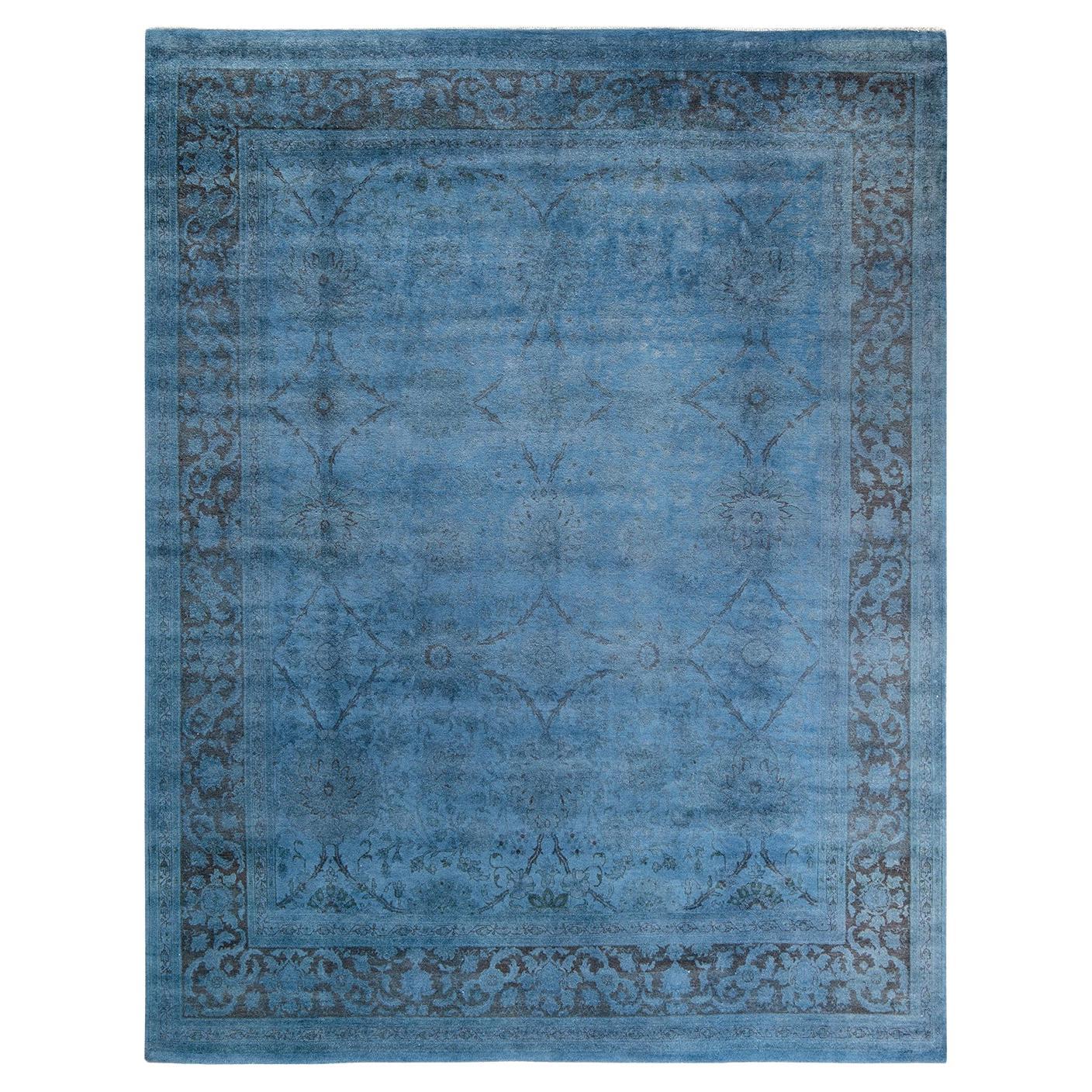 Contemporary Overdyed Hand Knotted Wool Gray Area Rug