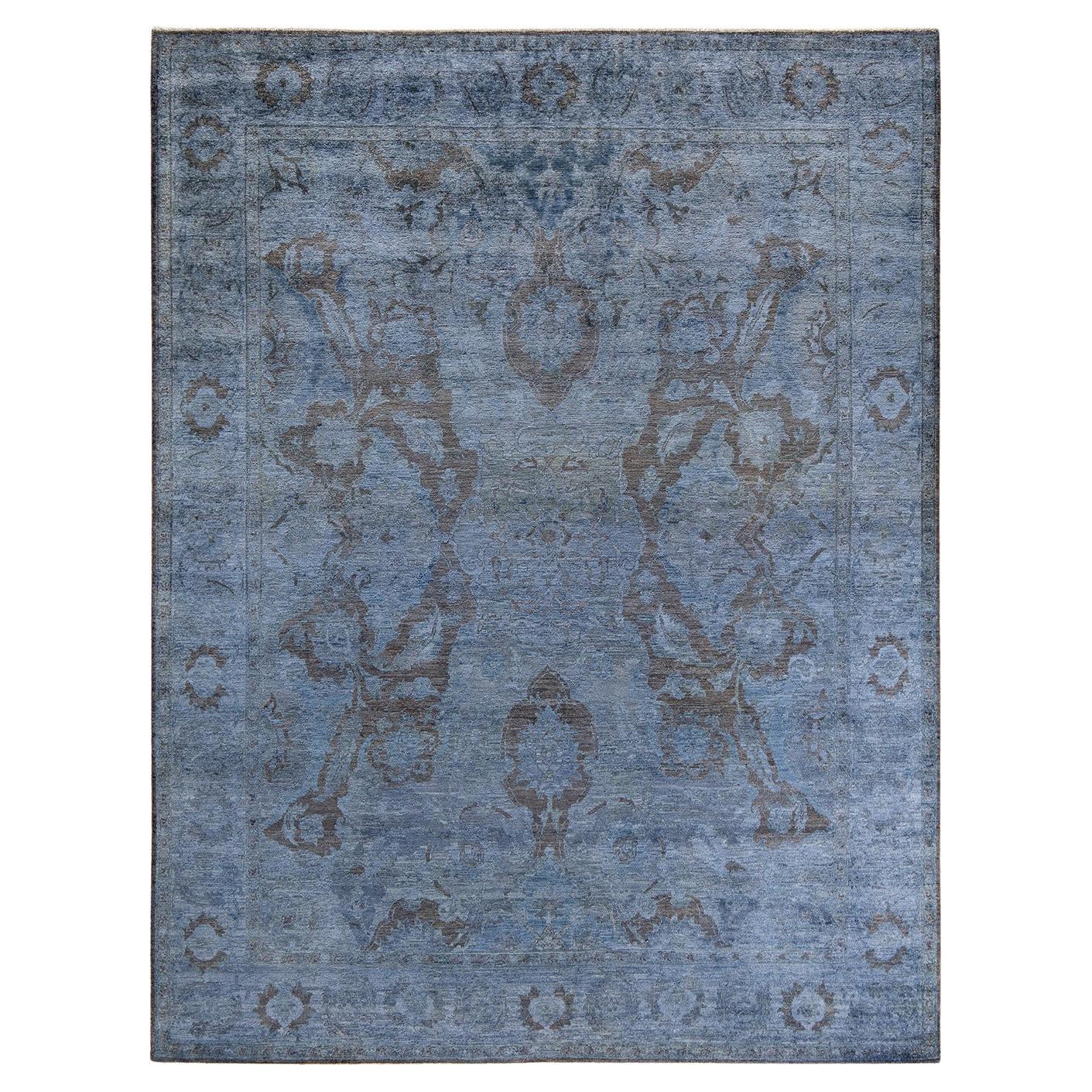 Contemporary Overdyed Hand Knotted Wool Gray Area Rug