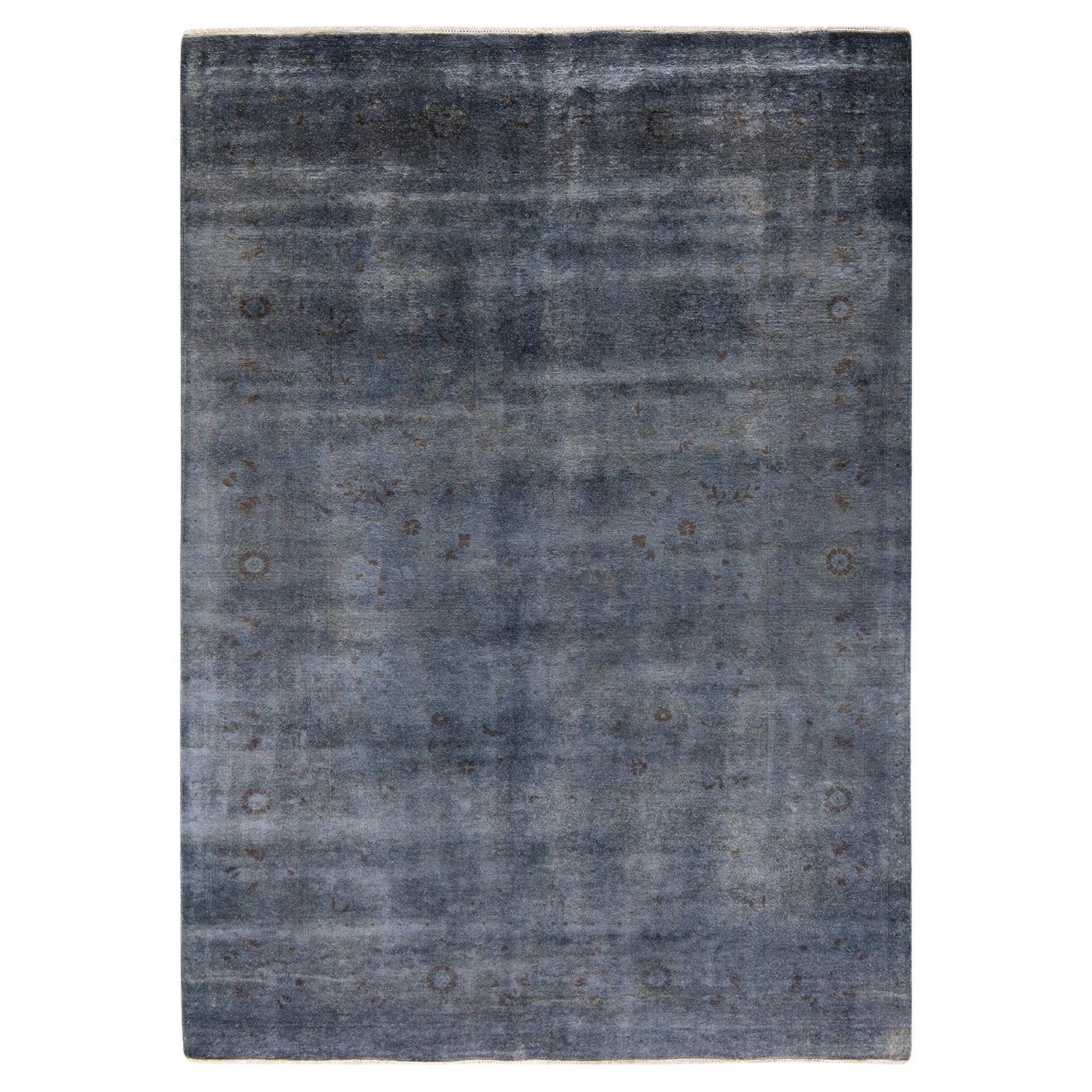 Contemporary Overdyed Hand Knotted Wool Gray Area Rug For Sale