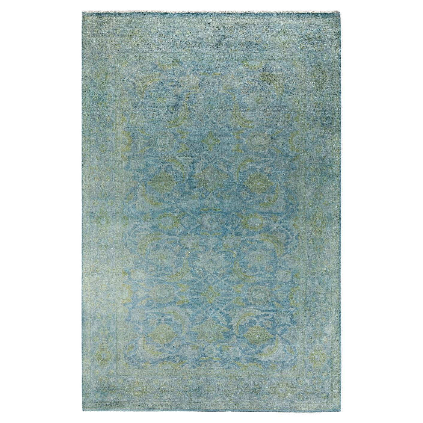 Contemporary Overdyed Hand Knotted Wool Gray Area Rug For Sale